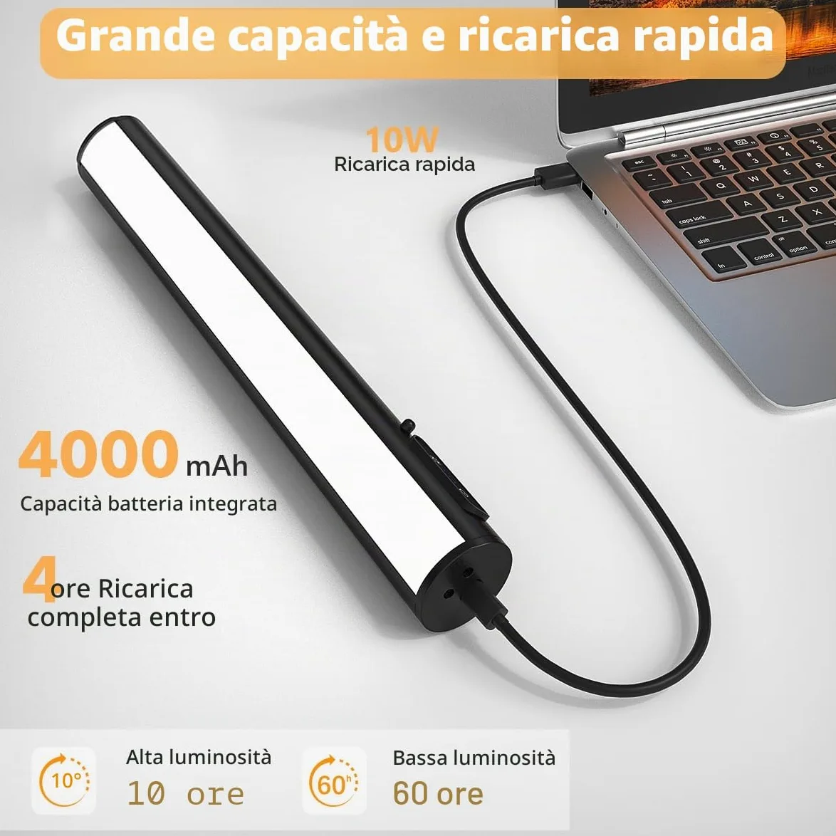 Luce LED specchio bagno senza fili, 4000mAh applique ricaricabile usb con telecomando e calamita, lampada parete batteria senza fili per quadro, muro, trucco, specchio bagno
