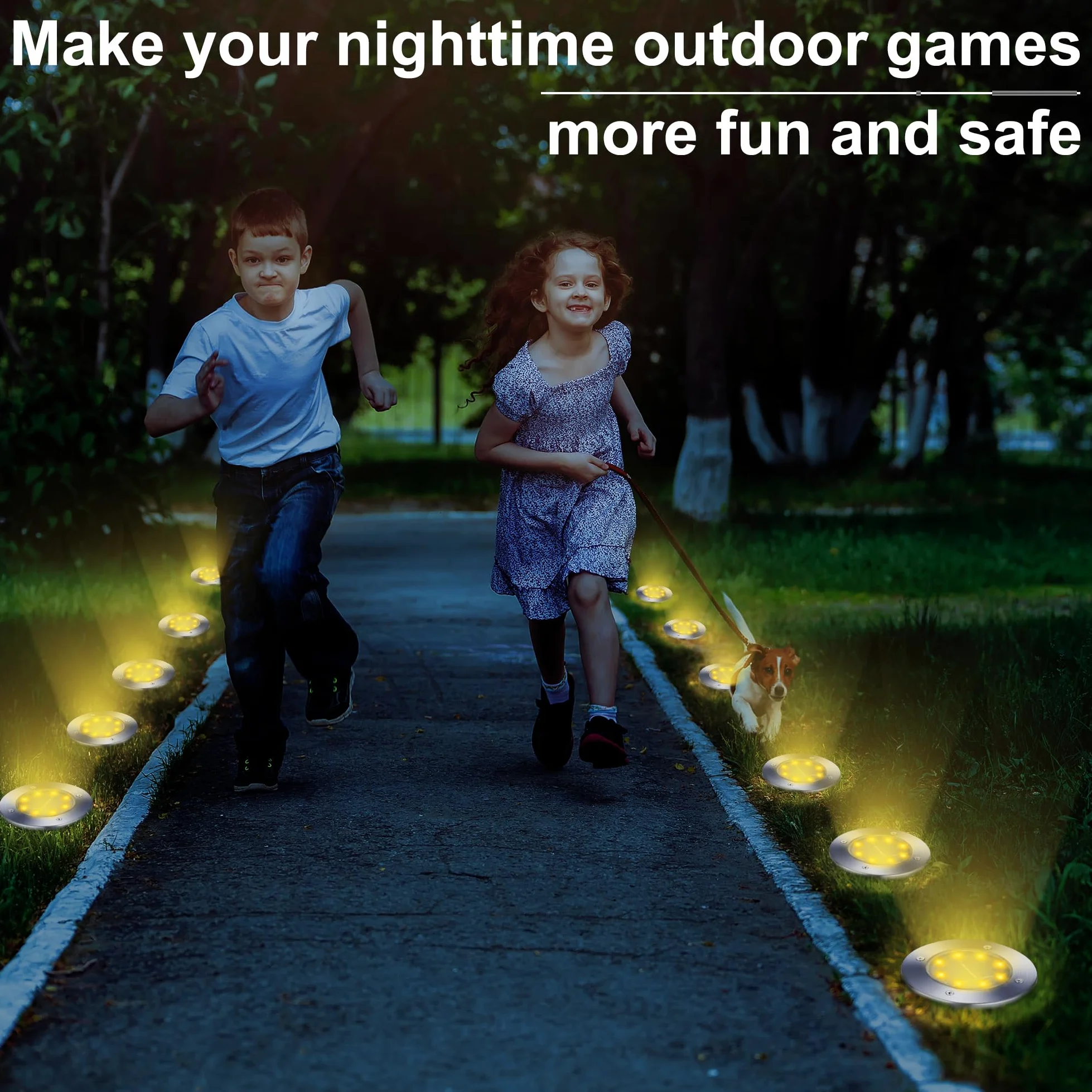 Qedertek 8 Pezzi Luci Solari Giardino Esterno, 8 LEDs Faretti led Luce Sepolta Bianco Caldo Lampada IP65 Impermeabile Luci Terra per Prato Vialetto Scala Paesaggio