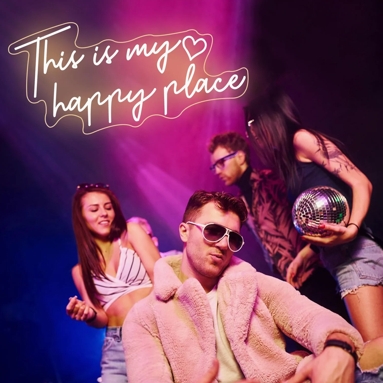 Segnale al neon con testo in inglese "This is My Happy Place", luce LED bianca calda, decorazione estetica per camera da letto per adolescenti, segnali luminosi al neon per camera da letto, soggiorno