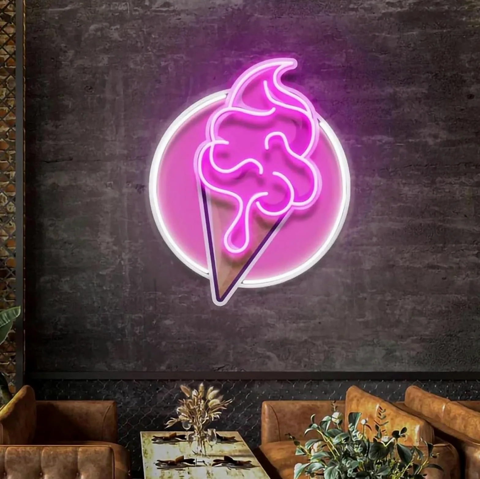 Lampada al neon Insegna al neon con gelato, stampa UV, luminosità regolabile per decorazione murale, 32 cm x 38,1