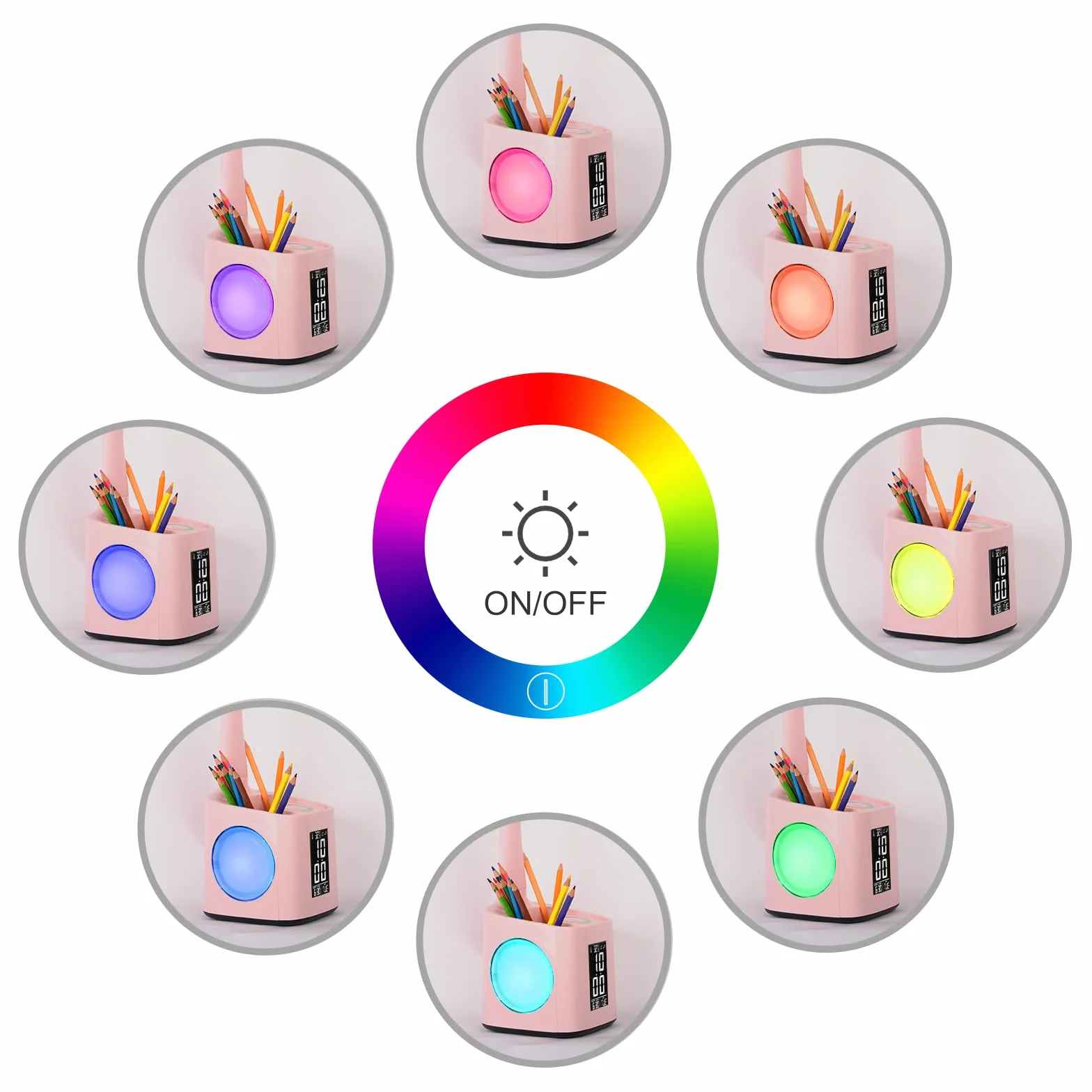 Lampada da scrivania a LED, lampada da scrivania per bambini con orologio, sveglia, calendario, termometro, RGB e portapenna, luce regolabile per proteggere gli occhi, lampada da scrivania per bambini