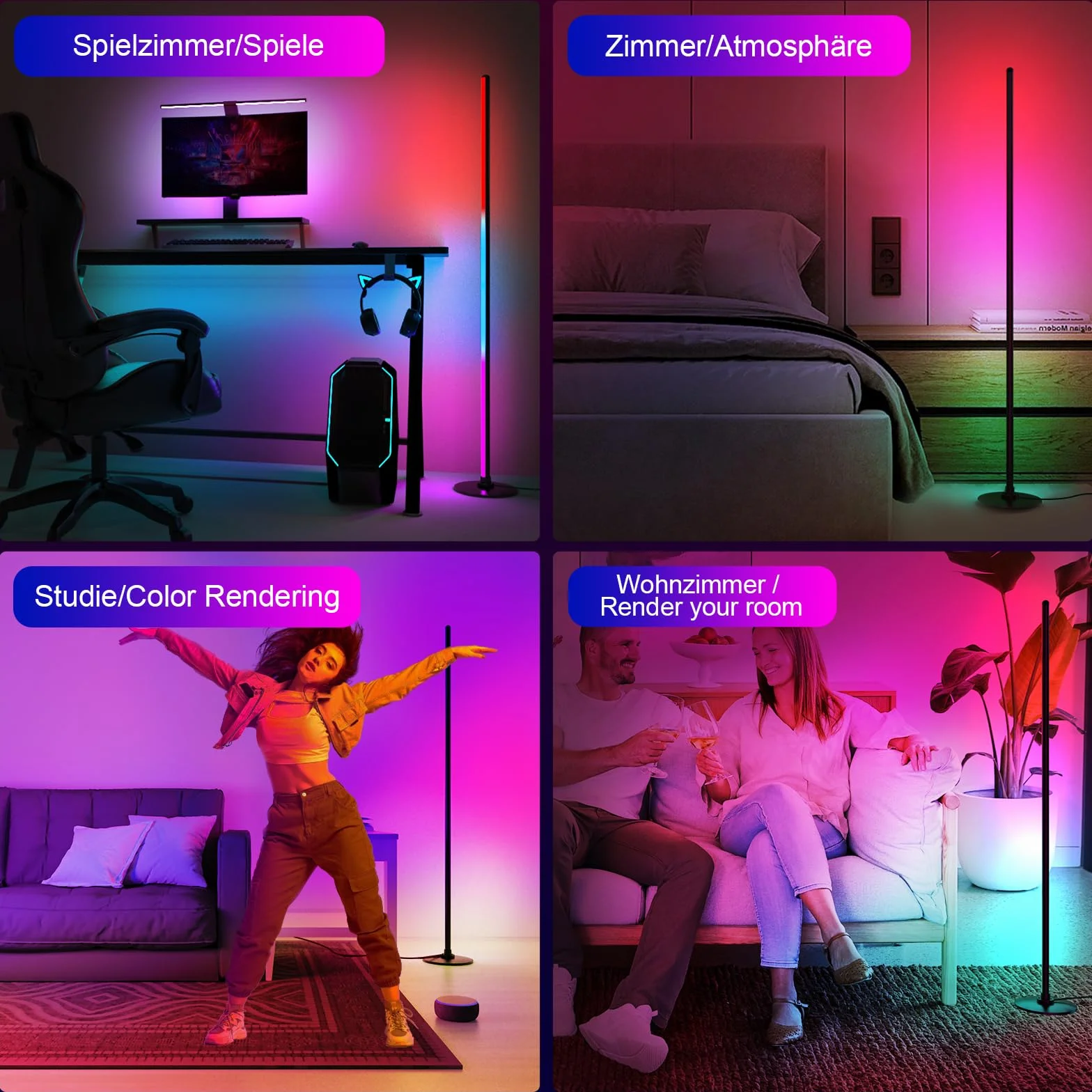 Lanmonlily Lampada da Terra LED, app compatibile con Alexa e Google Assistant, musica Sincronizzazione e Timer e DIY Modalità, 16 milioni di colori Lampada da terra elegante per camera