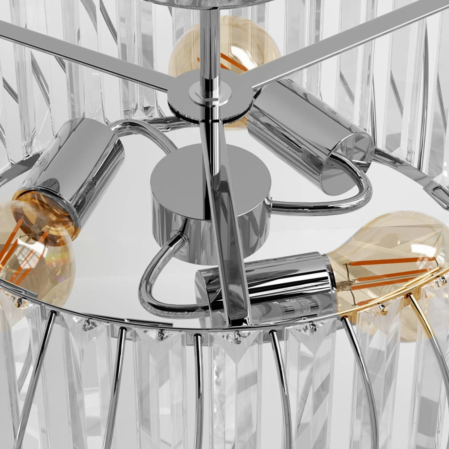 ANWIO Lampadari Cristallo Argento, Plafoniere Soggiorno Argento con 3 Luci, Lampadario a Sospensione Moderno E14, Plafoniere Vetro Per Camera da Letto, Ristorante, 40 CM (Senza Lampadine) Kitchen