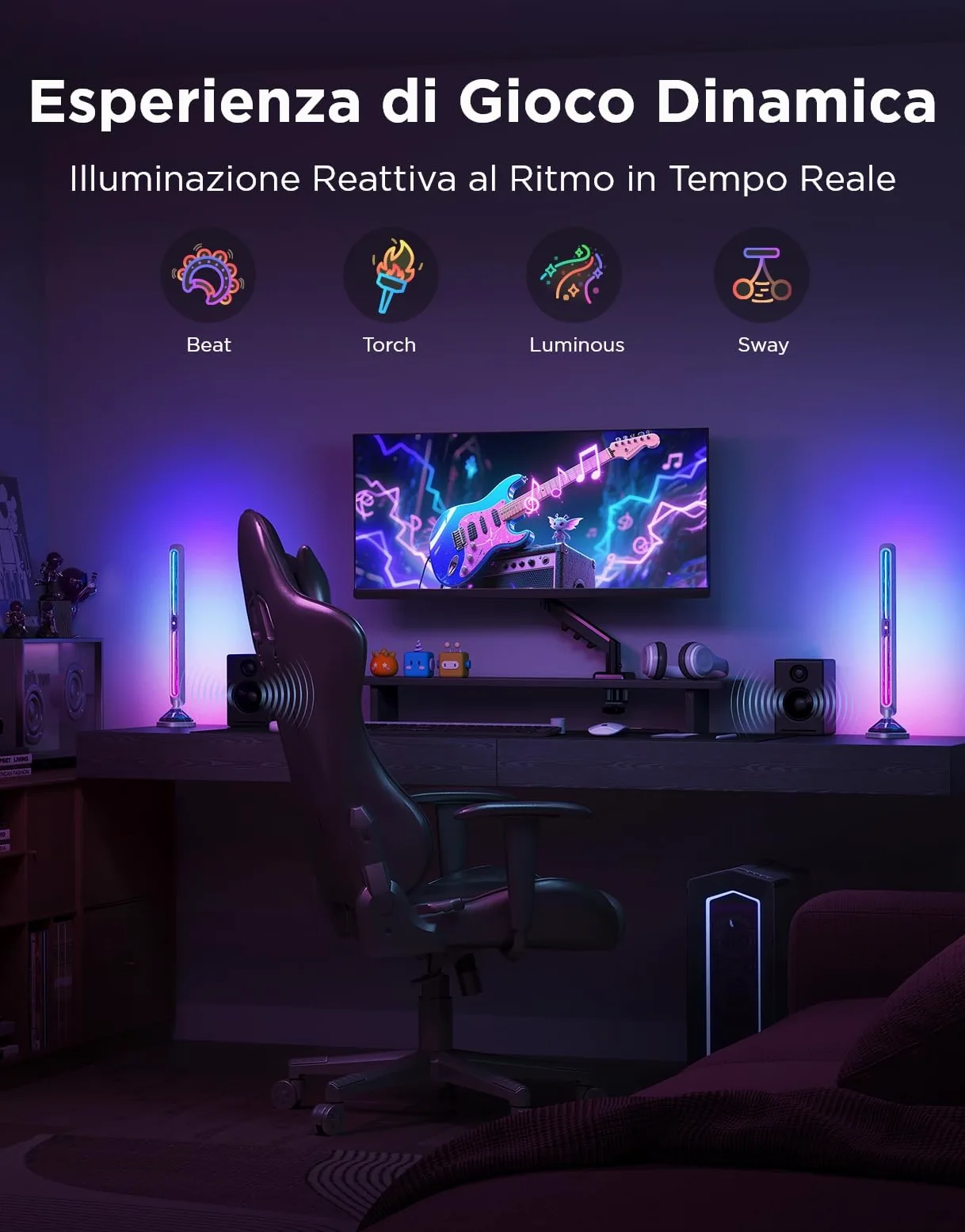 Govee Gaming Barre Luminose Pro, Strisce luminose LED intelligenti da gioco da 16 pollici aggiornate con illuminazione RGBIC a tre lati per monitor, 60+ scena, compatibili con Alexa e Google Home