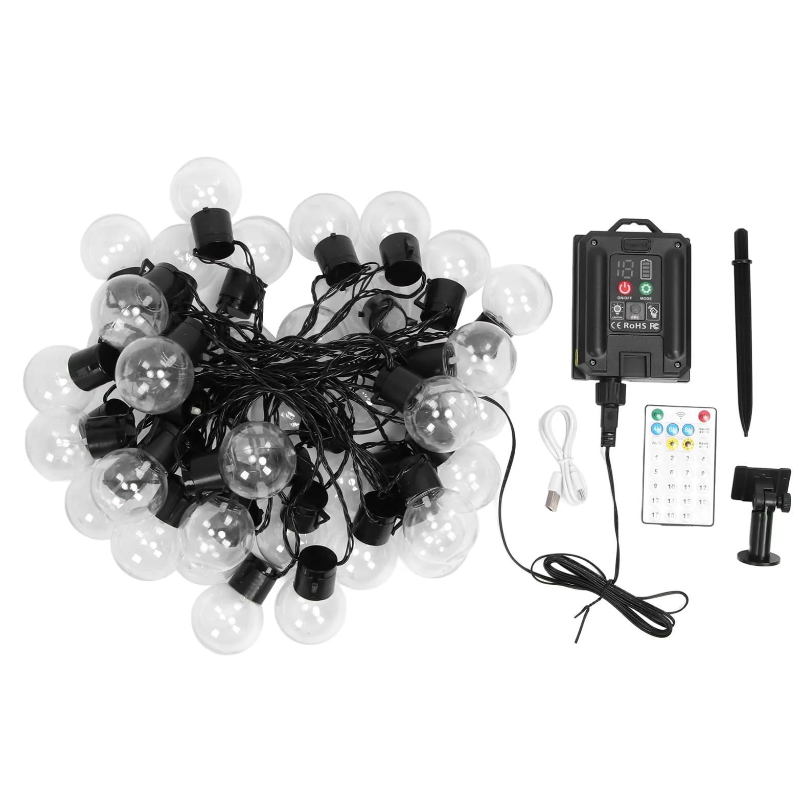 Domary 40 Luci Solari a Stringa LED Lampadine G50 Illuminazione da Esterno per Patio da 32,8 Piedi con Batteria 500 mAh Ricarica USB per la Decorazione del Giardino nel Cortile