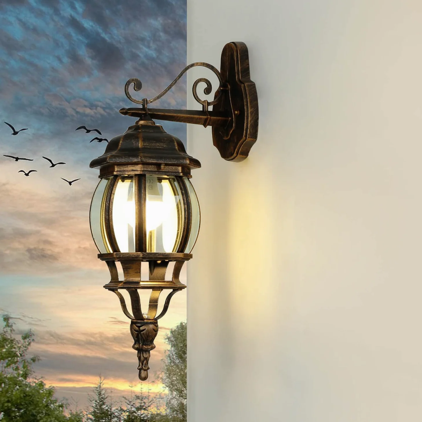 Licht-Erlebnisse Applique rustico Brest vintage color bronzo anticato a forma di lanterna E27 IP23, lampada retro per giardino, viali di ingresso e terrazzi