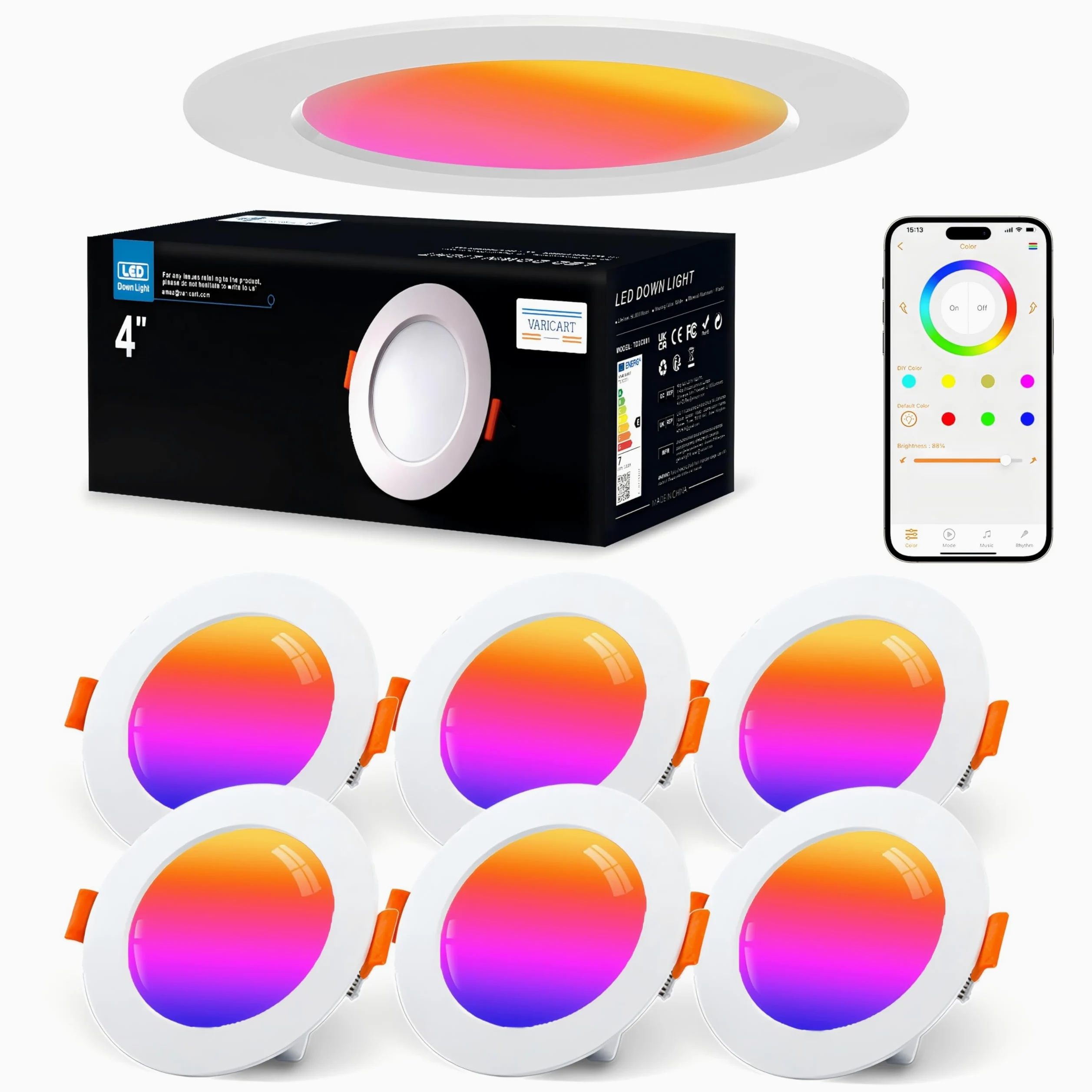 Faretti LED da Incasso per Cartongesso Alexa, Smart Bluetooth RGB 10W 1000LM, Intelligente Dimmerabili Bianco Caldo, App Controllato, 6 Pezzi