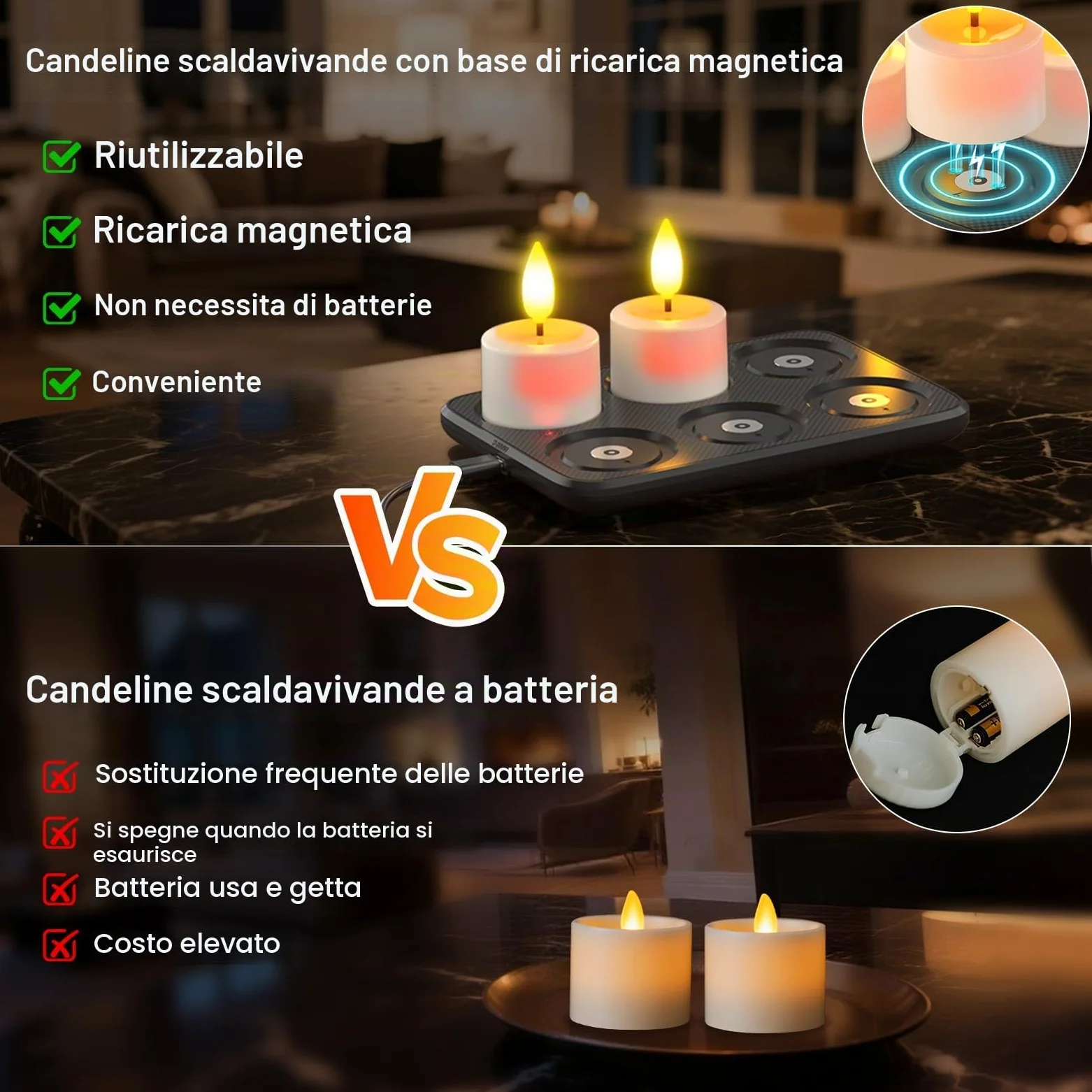 PChero Candele da tè ricaricabili con stazione magnetica, confezione da 6 candele elettriche senza fiamma a LED tremolanti con timer remoto per esterni, impermeabili, per casa, camera, bagno, giardino