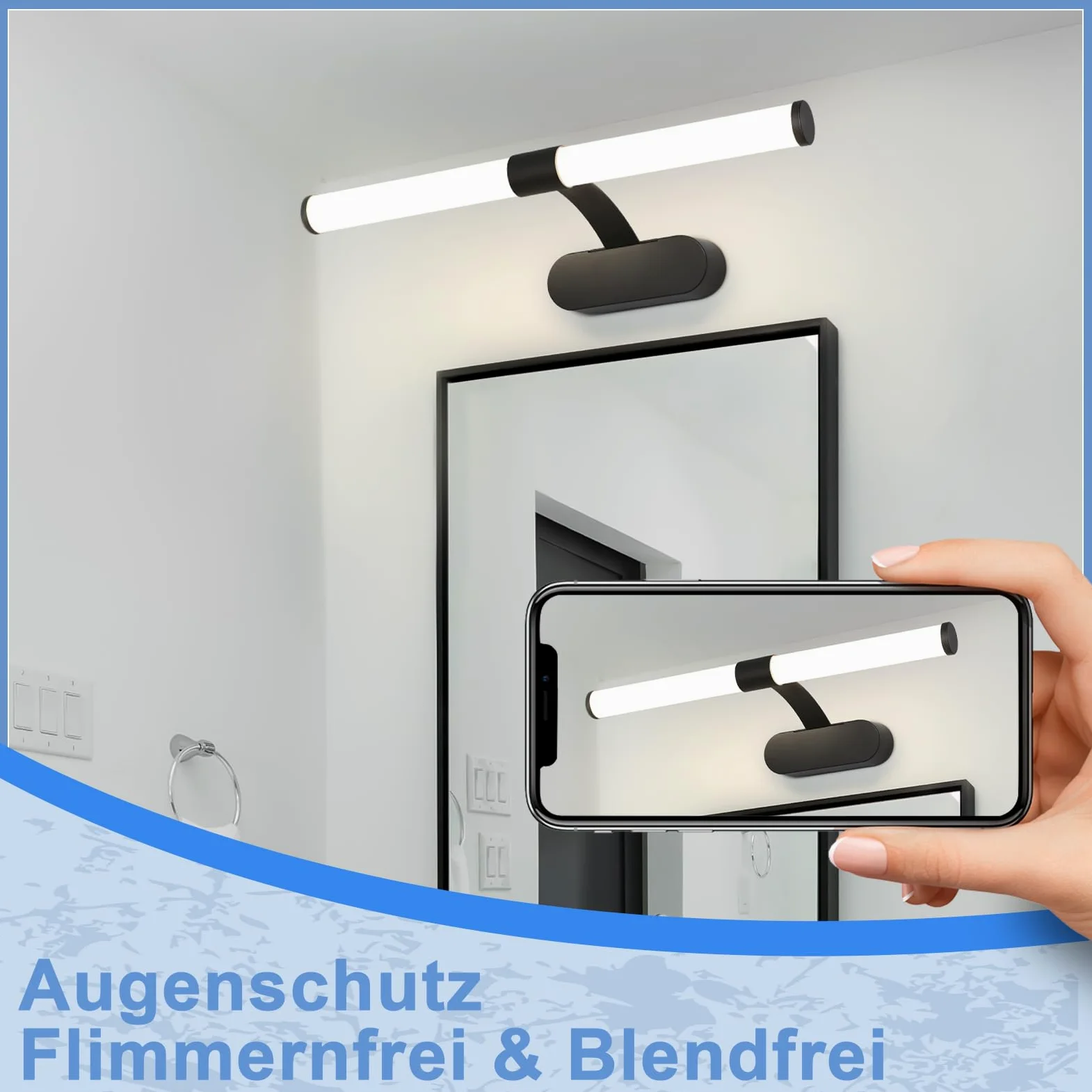 Homefire LED specchio luce bagno lampada nero lampada da parete bagno | 60CM 8W moderno impermeabile IP44 parete luce bianconeutro 4000K per cucina