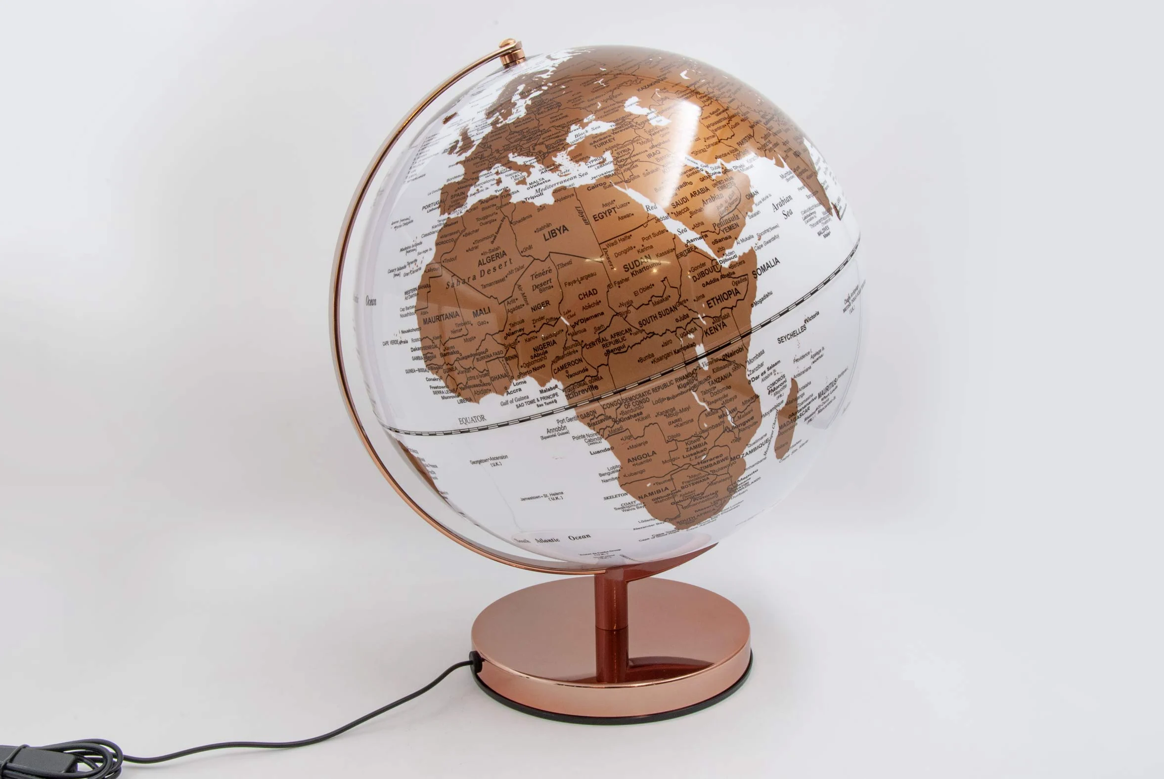 Mascagni - Globo Terrestre decorativo Luminoso - Mappemonde - Illuminazione a LED - Base in metallo Finitura dorata - Diametro 30 cm
