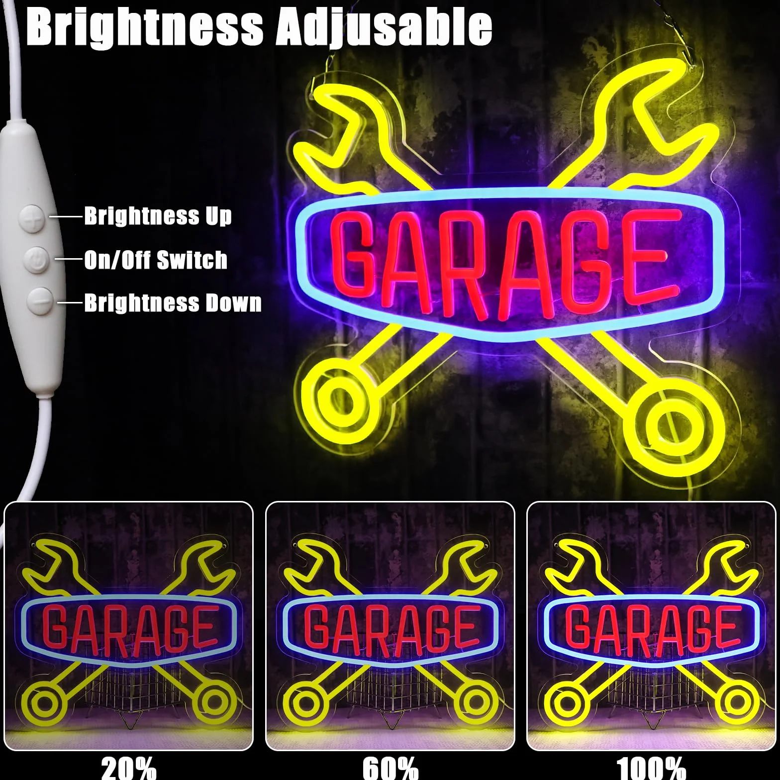 Segno al Neon per Garage - Segno al Neon Check Engine per Decorazione da Parete, Luce al Neon da Parete USB a LED per Autorimessa, Caverna dell'Uomo, Camera per Auto, Officina di Riparazione