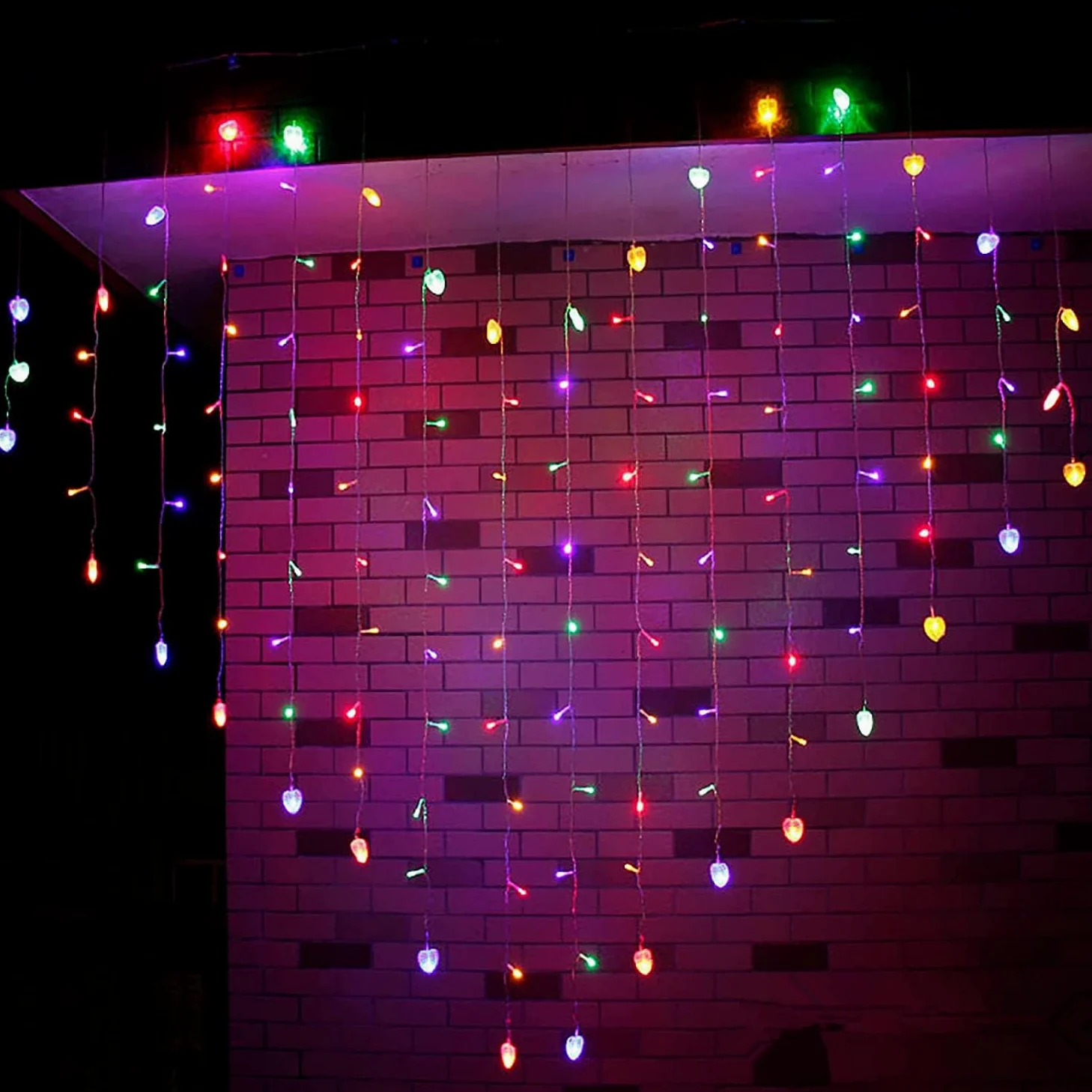 Cascata Luci Da Esterno,124 LED 2M x 1.5M Alimentato a batteria per la decorazione di nozze della camera da letto del partito (3cm, Multicolor)