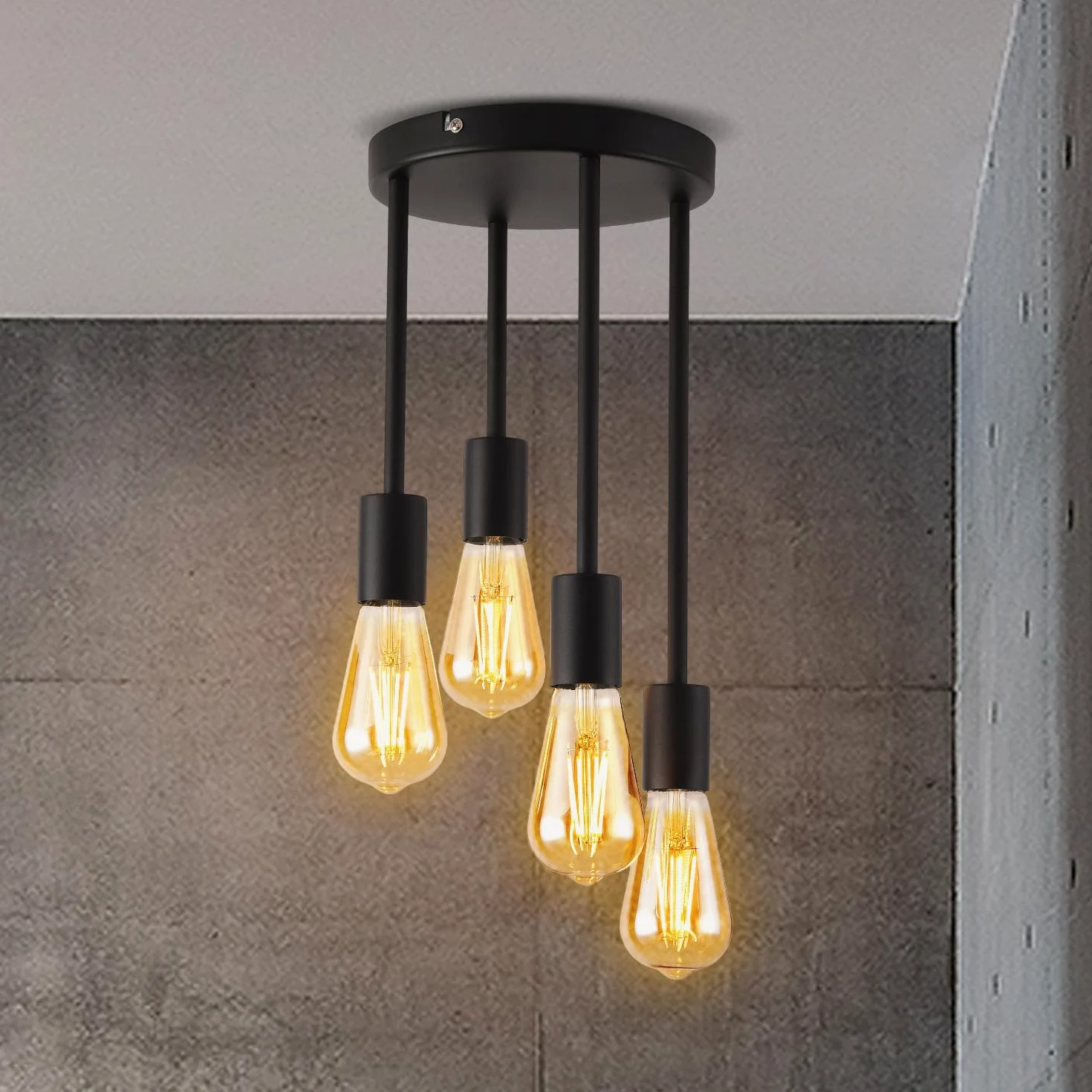 ANWIO Lampada a Sospensione, Lampadari Moderni con 4 Lampadine LED Attacco E27, Lampadari da Cucina Nero, Lampadario Sospensione per Camera da Letto,Soggiorno(Lampadine Escluse) EUC-EA