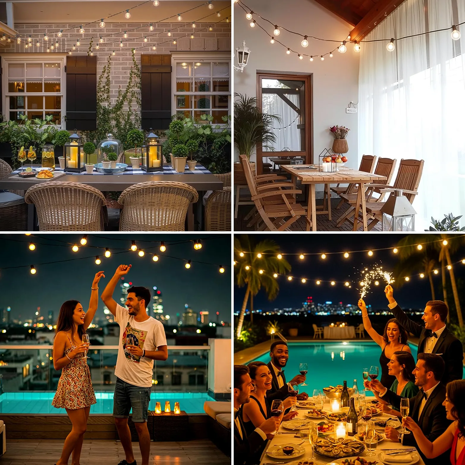 Luci solari da giardino da 30 m, impermeabili, con 40+2 lampadine infrangibili G40, 3 modalità dimmerabili, USB e luce solare per esterni, patio, cortile, gazebo, portico, festa di nozze