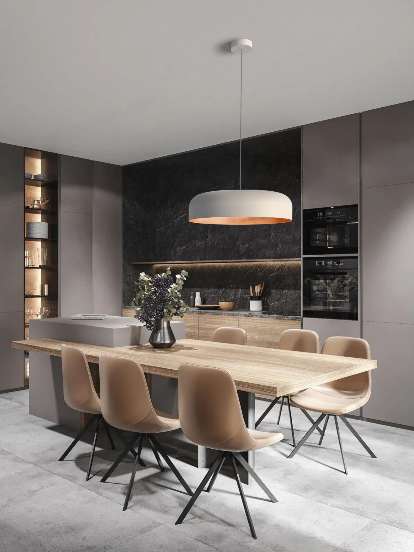 L+ Lampadario a Sospensione Moderno Cilindro in Metallo - Diametro 50cm Attacco E27 - Made in Italy - per Cucina e Soggiorno (Rosso Cowhide, 50cm)