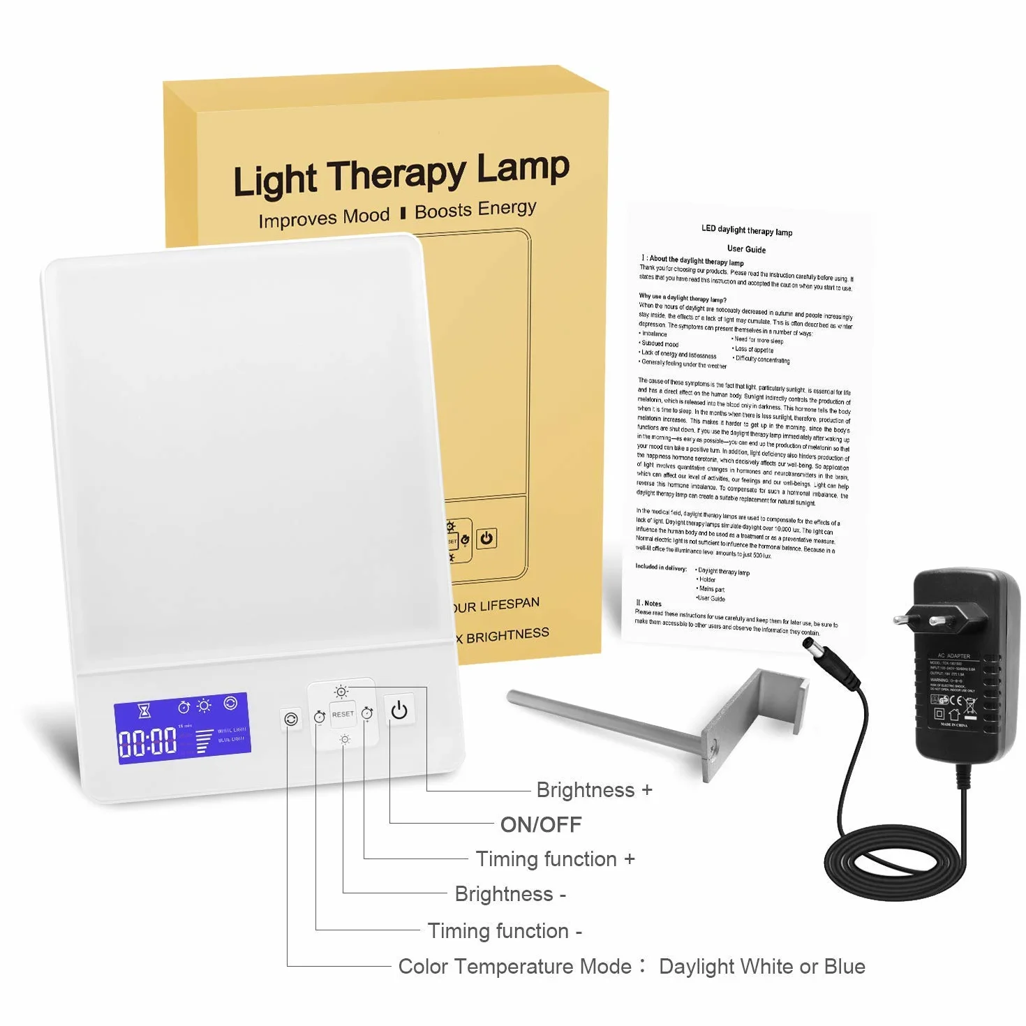 Lampada a Luce Diurna a LED 10000 Lux con 9 Livelli di Luminosità,Simula la Luce Solare,Contro la Depressione Invernale, Luce a LED 10000lux Portatile Aourow con Allarme Luminoso e Batteria Integrata…