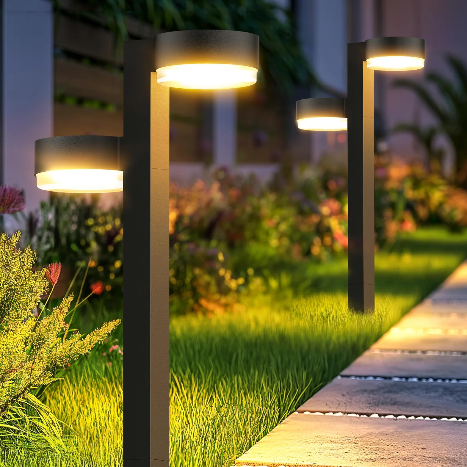 GEARLITE Outdoor Solar Lights 4 Pack, 2 in 1 Super Bright Outdoor Garden Solar Lights con 24 LED 1200mAh impermeabile luci solari da giardino, Auto On/Off Decorazione giardino per sentiero balcone