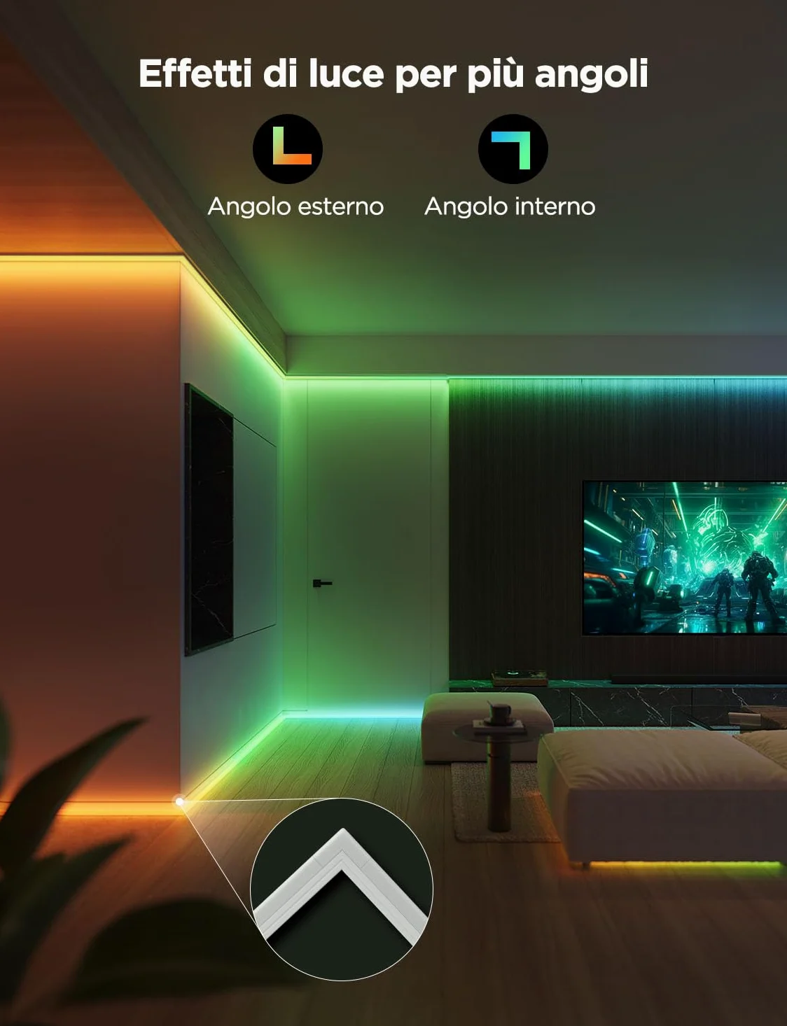 Govee RGBIC Striscia LED con Copertura, 5M LED Profilo con Luci Intelligenti Funzionano con Alexa e Google Assistant, Tagliabile e Collegabile, per Camera da Letto, Battiscopa, Studio, Mobiletto