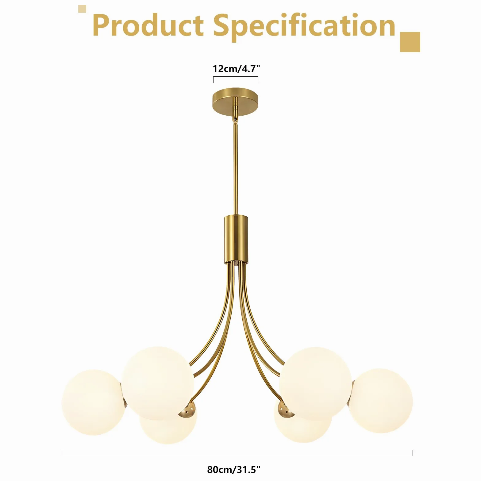 KCO Lighting Lampadario Sputnik Moderno 6 luci,Lampadario Oro Con Sfere Bianche per Sala da Pranzo, Isola Cucina, Soggiorno,Camera da Letto