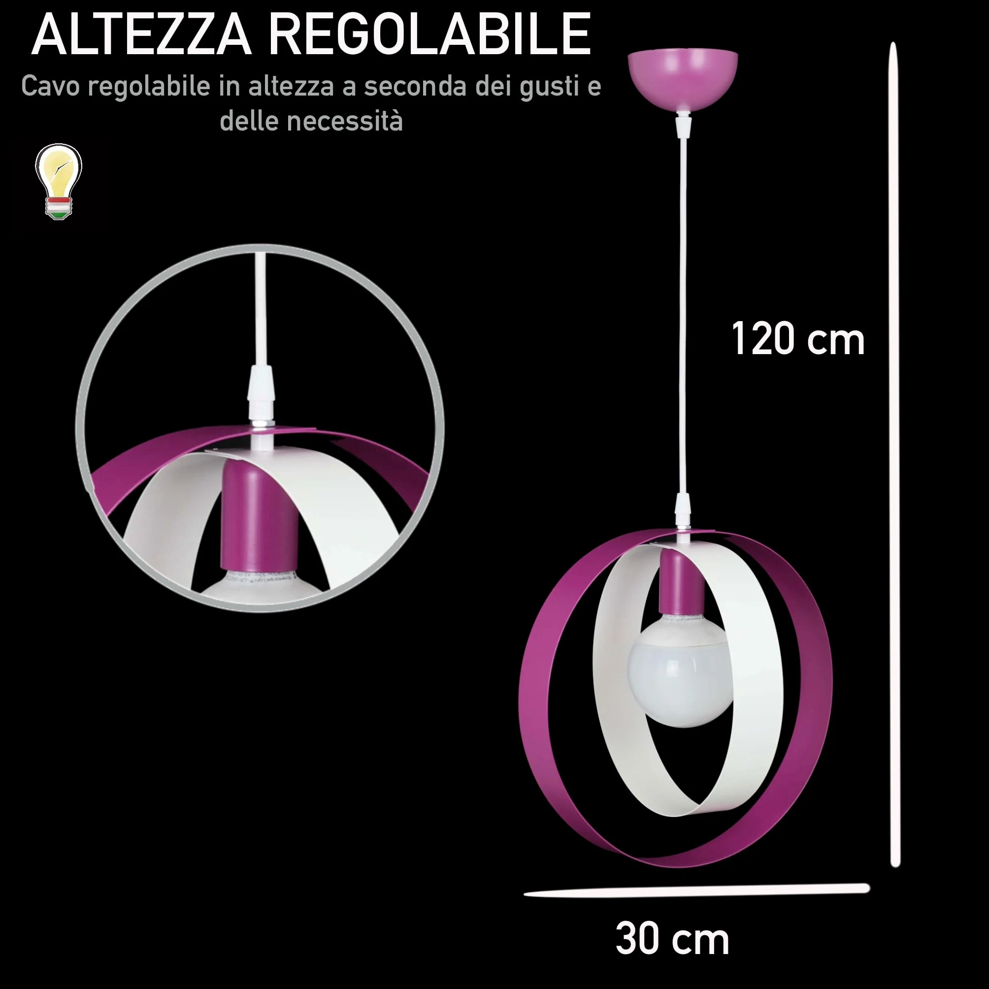 Generico ORALAMP Lampadario a Sospensione Stile Moderno in Ferro Vari Colori, Lampadario per Cameretta, Camera da Letto, Soggiorno PAT/1/S (Bianco Fucsia)