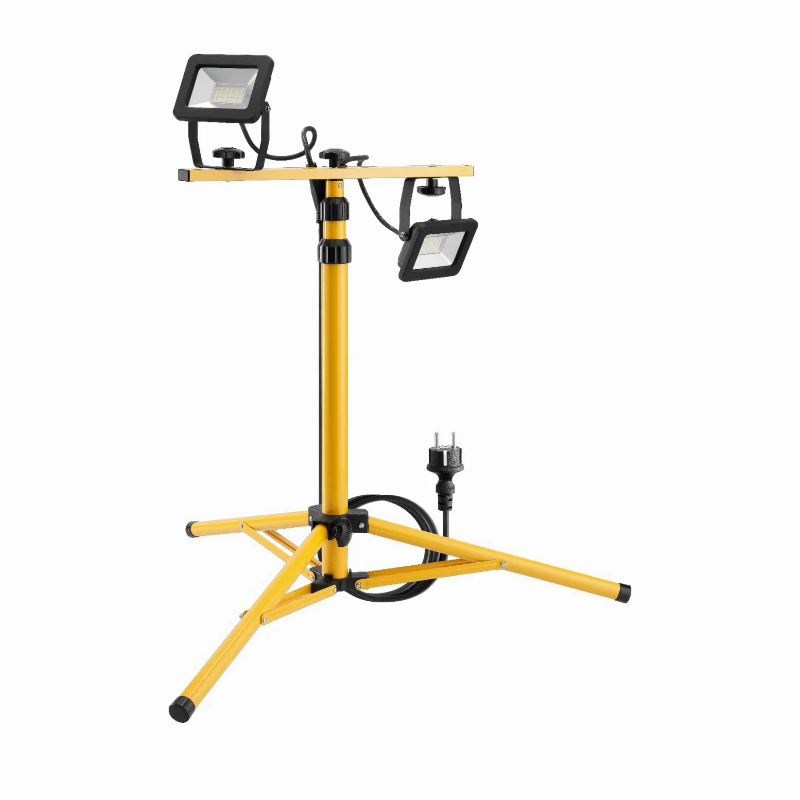 Goobay 57845 Faretto da costruzione a LED su stativo telescopico 2 x 20W / 3400lm / Luce bianca neutra - 4000K / Per uso interno ed esterno - IP65 / Nero/Giallo