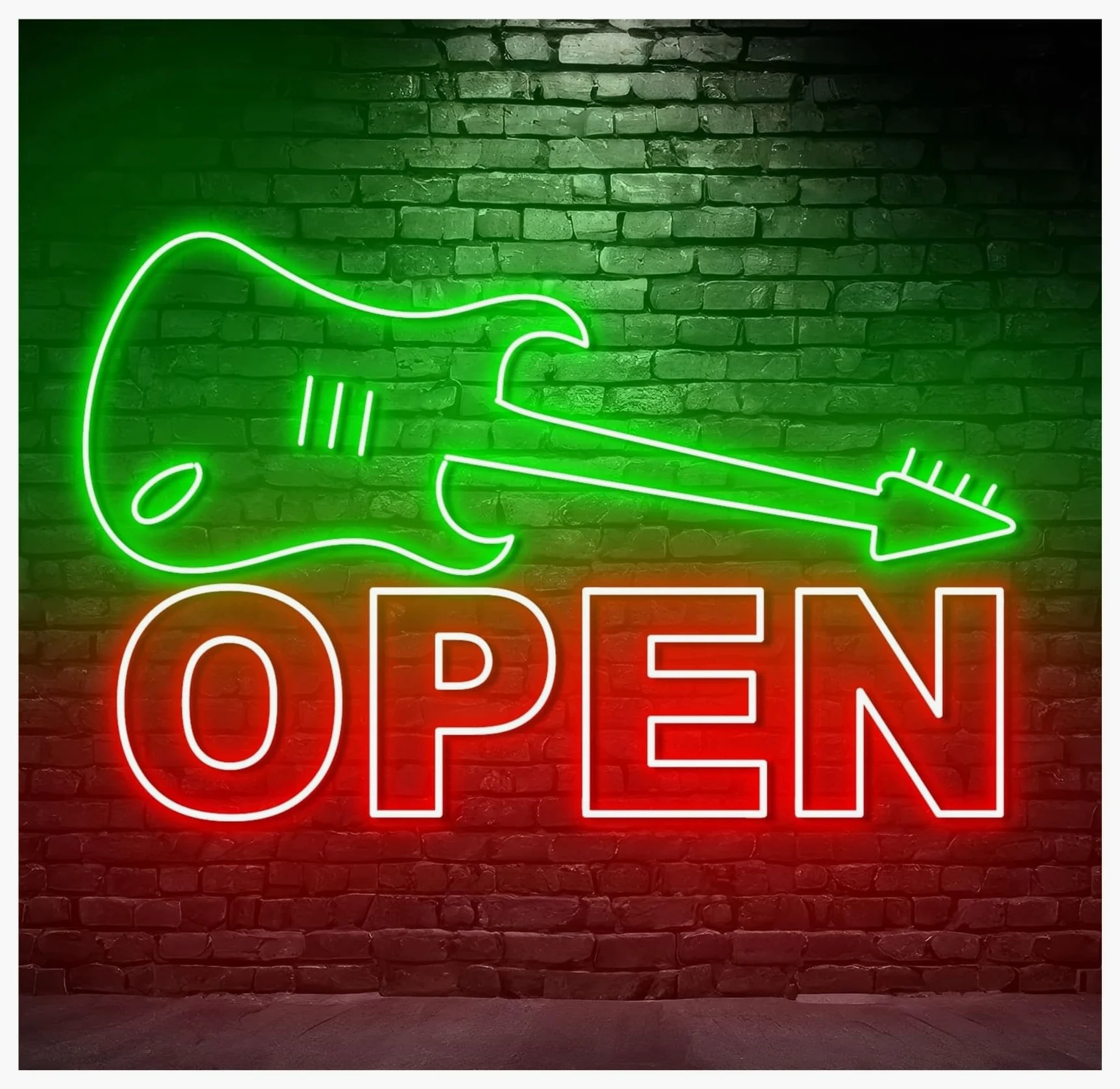 Insegna al Neon Insegna Al Neon Aperta Con Chitarra, Luce A LED, Strumento Musicale, Sala Musica, Negozio, Decorazione, Vetrina,ingresso Aziendale 60cm
