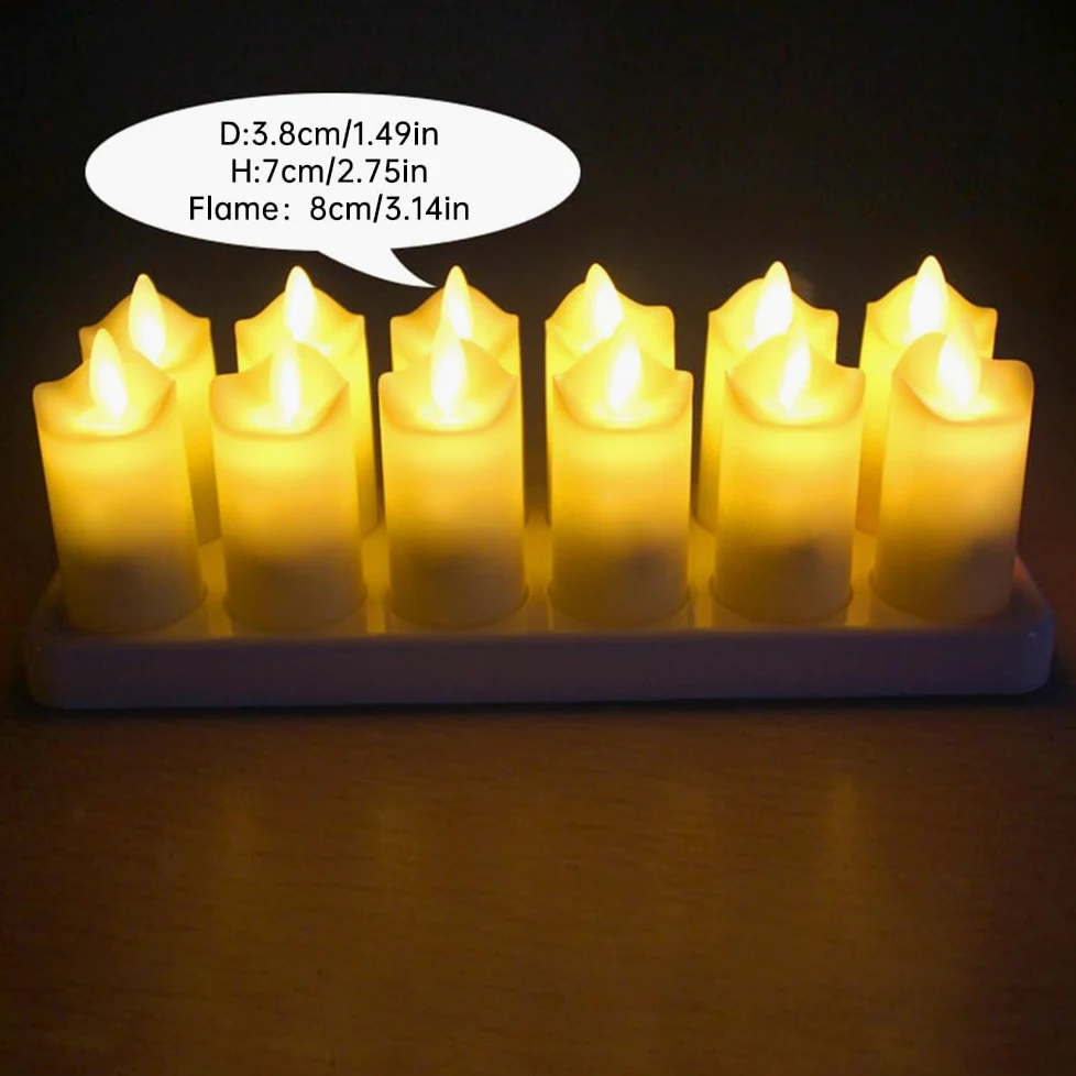 Candele tremolanti Senza Fiamma Confezione da 12 Candele LED realistiche Ricaricabili con Telecomando a 4 Tasti Candele elettriche in plastica in Giallo Caldo per Decorazioni