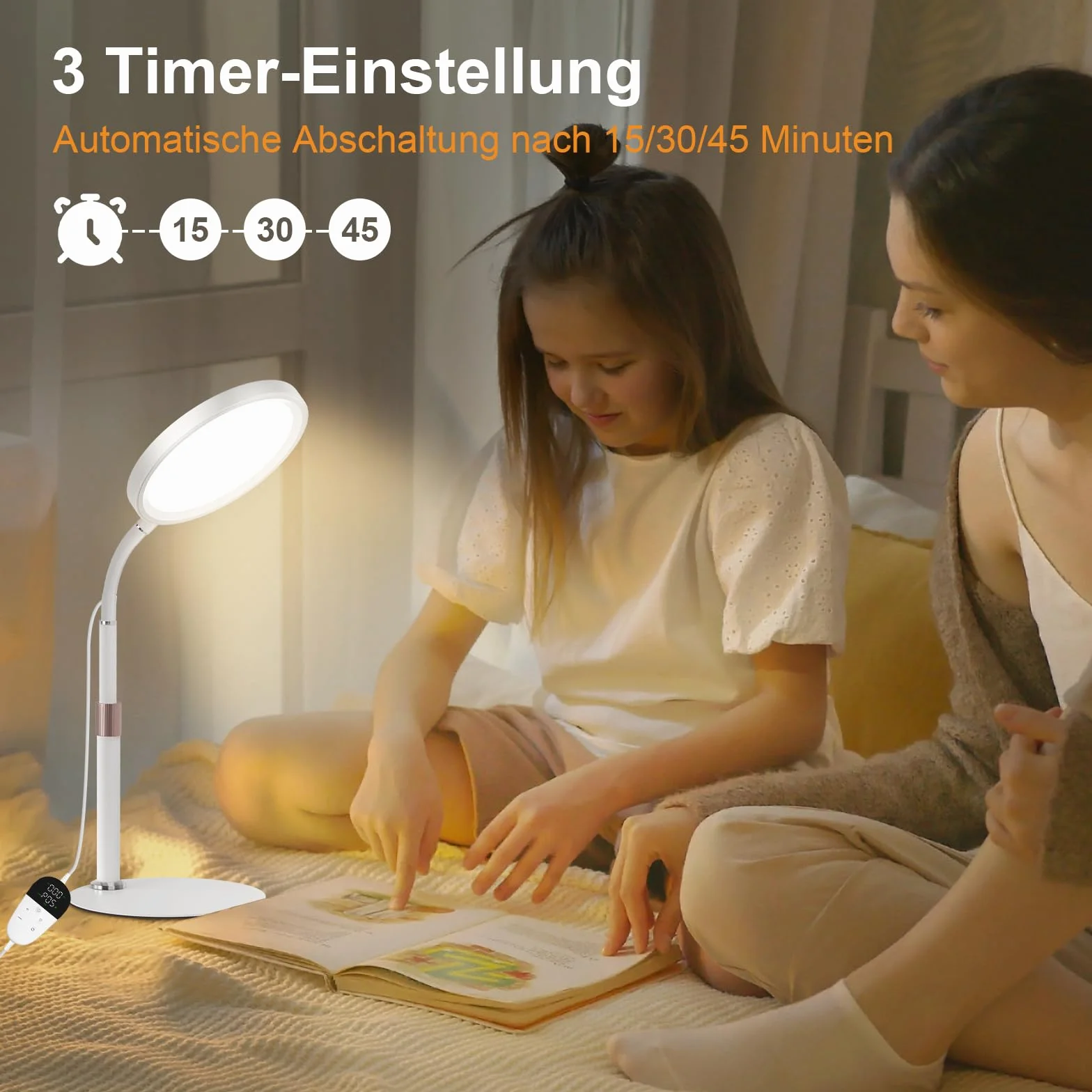 Lampada SAD, Lampada Per Terapia Della Luce Senza Raggi UV Da 10.000 lux, 3 Temperature Di Colore, 9 Luminosità e Timer da 15/30/45Min, Lampadas a luce Diurna Per Uso Domestico/Ufficio