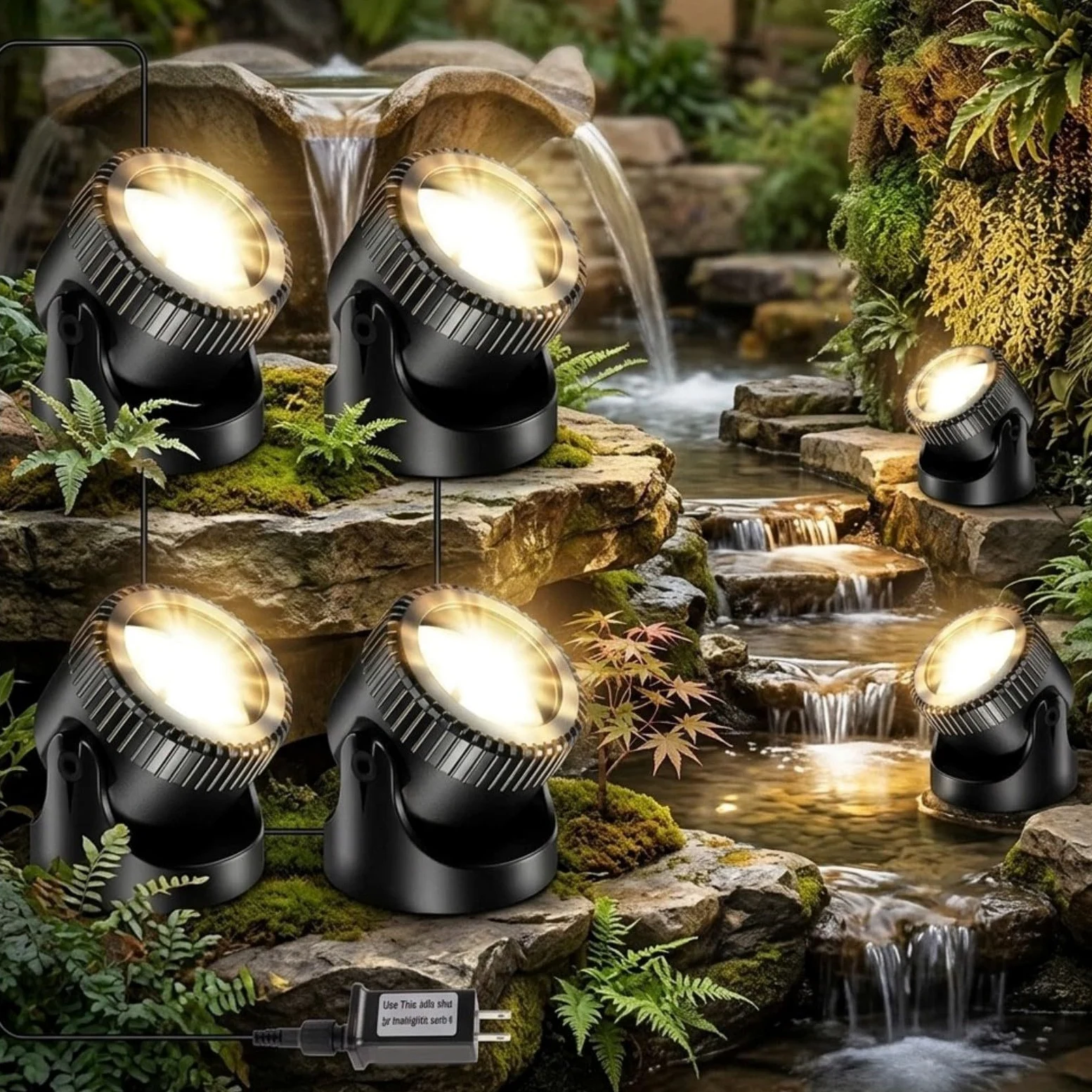 Luci subacquee 4 in 1 per laghetto, impermeabilità IP68, LED per giardino, piscina, fontana, decorazione, kit di illuminazione esterna (bianco caldo)