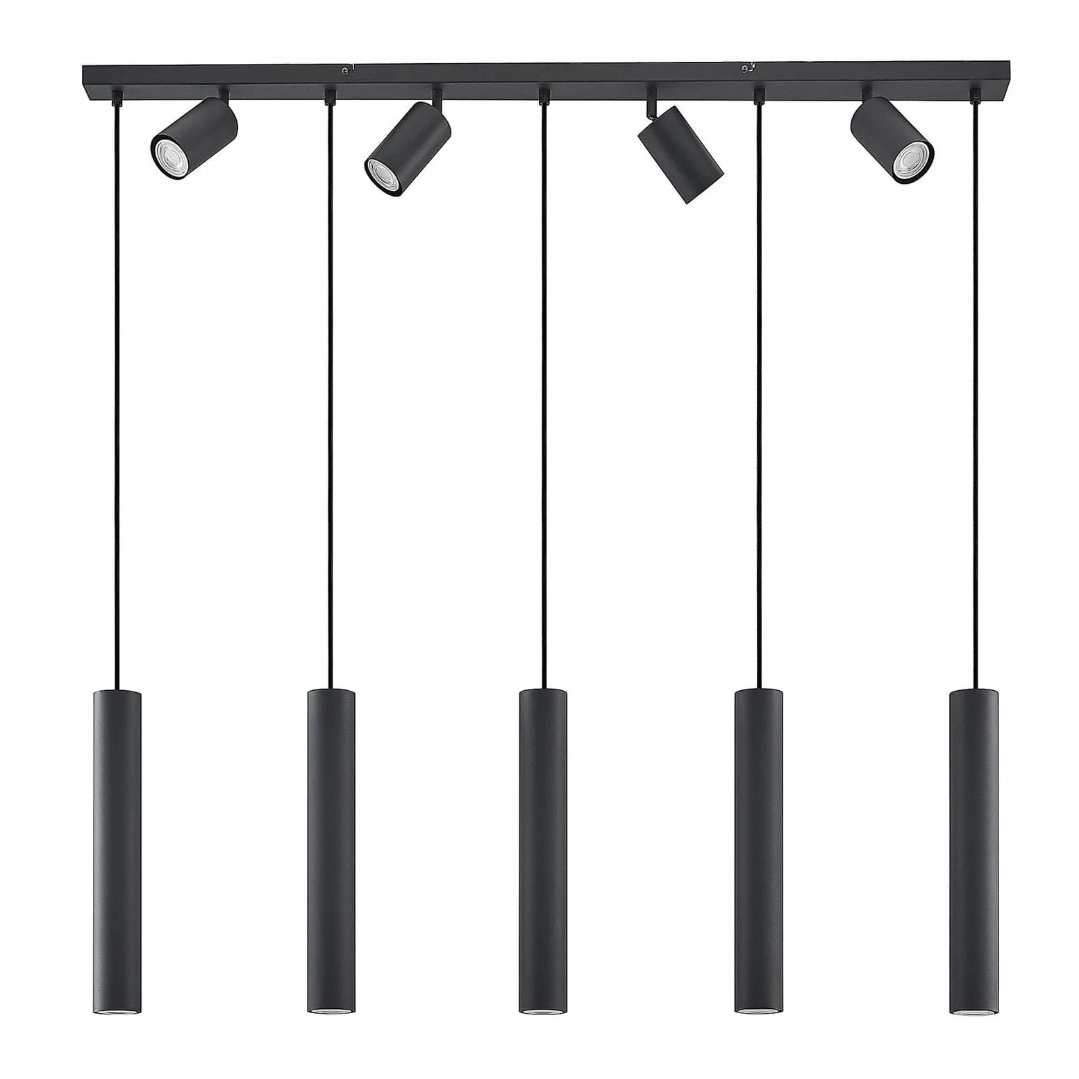 Lindby Lampada a Sospensione 9 Luci Nera 116 cm, Lampadario con Faretti Orientabili e Pendenti Cilindrici GU10 Moderne Lampade Sospese per Cucina Sala da Pranzo Soggiorno