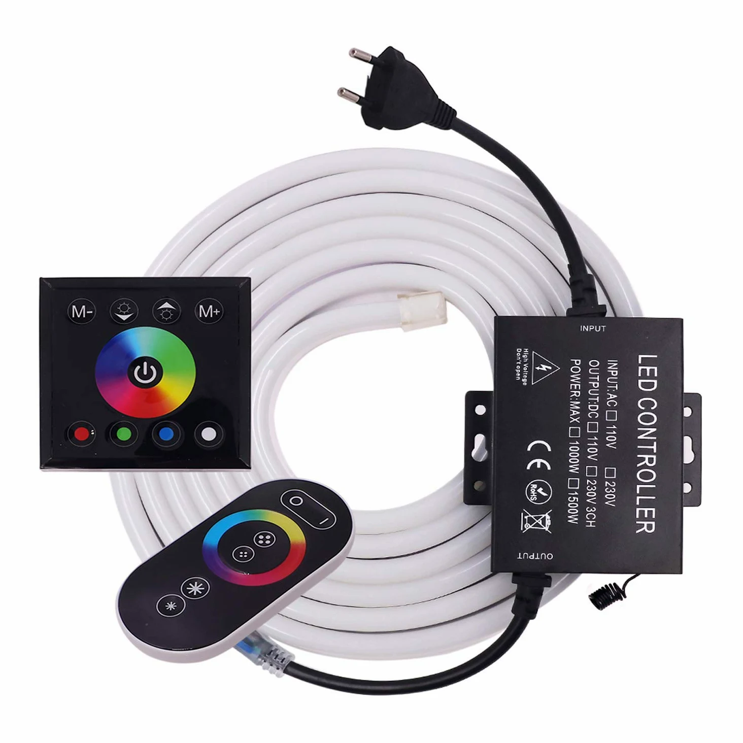 XUNATA Luce al Neon a Strisce LED RGB 220V con Kit di Controllo Remoto e Pannello Tattile, Striscia al Neon Flessibile 5050 LED Impermeabile- 2 Metri