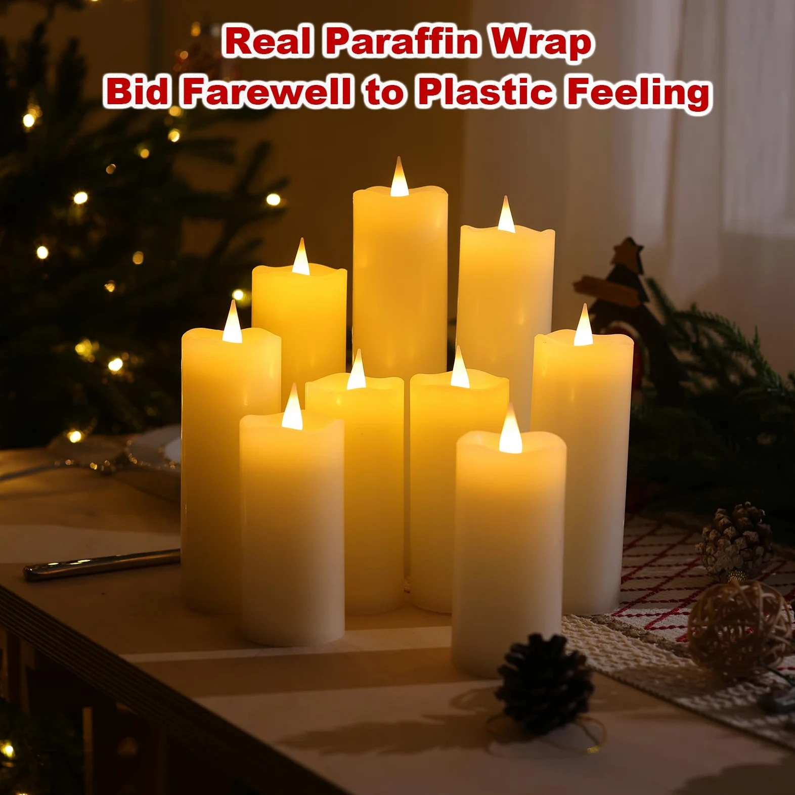 Candele ricaricabili senza fiamma con telecomando e timer, confezione da 9 candele LED tremolanti USB rivestite con vera cera per Halloween, Natale, casa, matrimoni e festività (sei