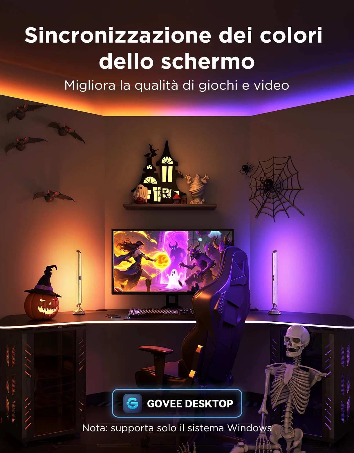 Govee Gaming Barre Luminose Pro, Strisce luminose LED intelligenti da gioco da 16 pollici aggiornate con illuminazione RGBIC a tre lati per monitor, 60+ scena, compatibili con Alexa e Google Home