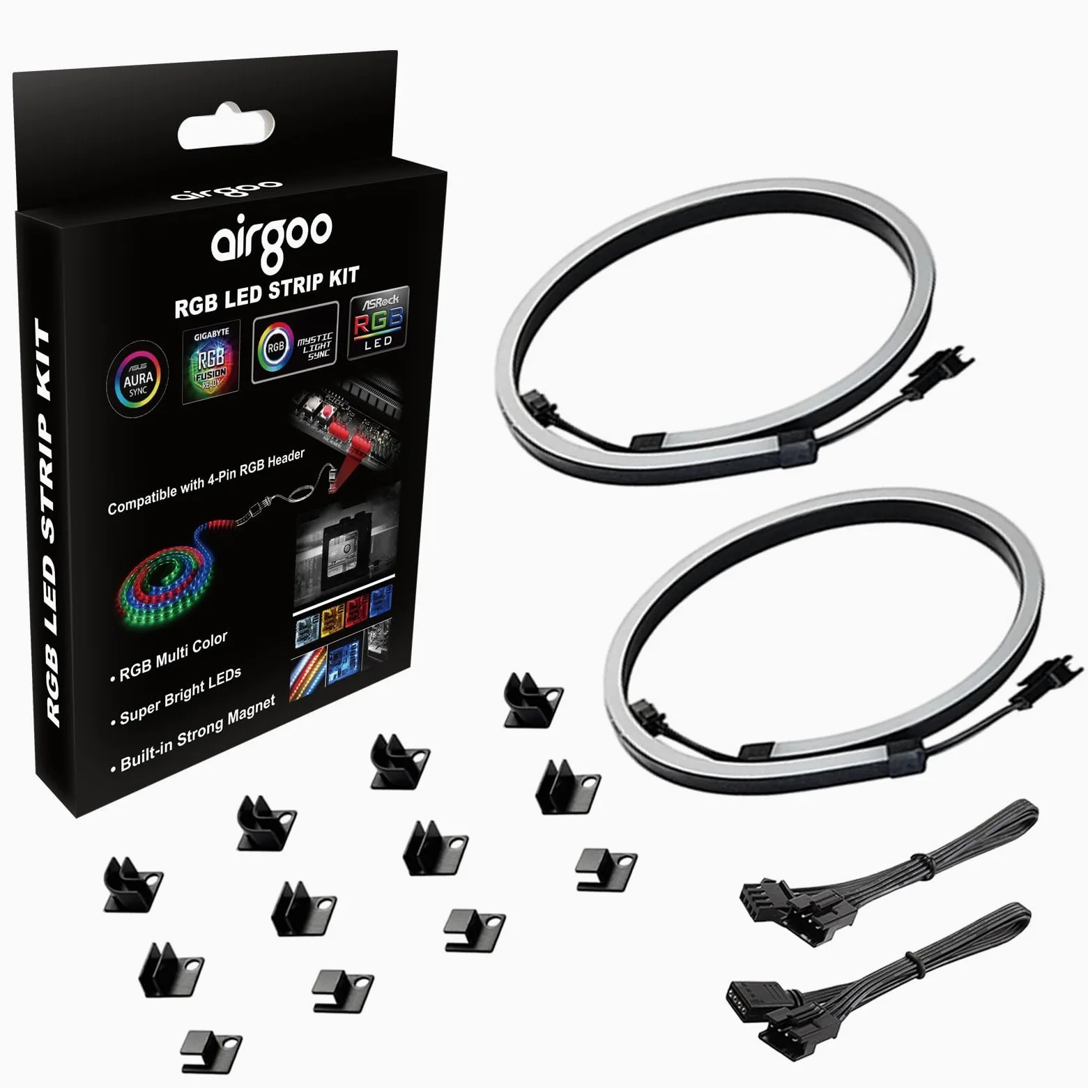 airgoo Striscia LED RGB neon per PC, 40 x 1,4 x 0,7 cm, tubo diffuso in gomma siliconica, per intestazione RGB a 4 pin da 12 V, con staffe magnetiche, facile da installare