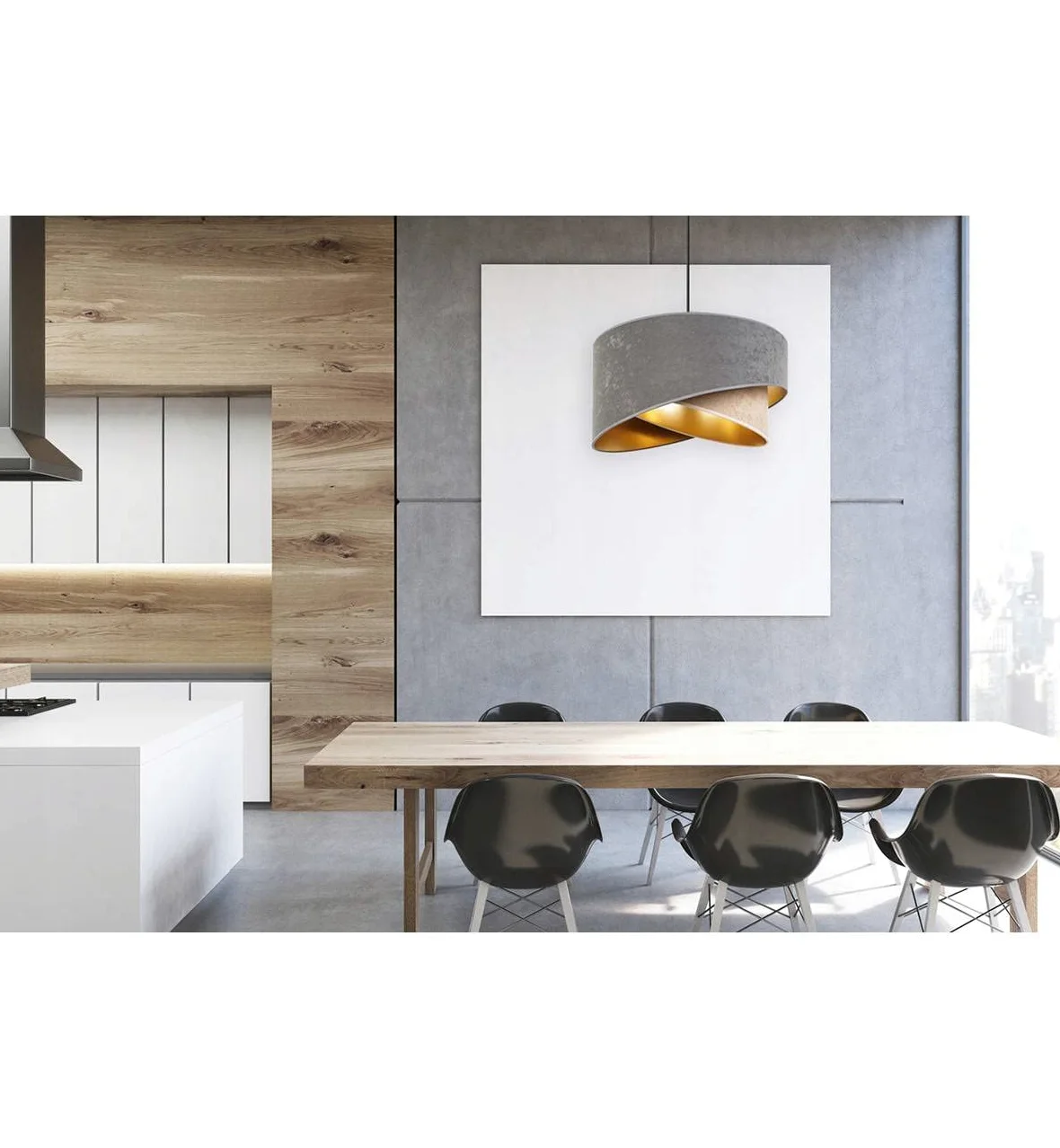 Light-Home Milano Lampadario a Sospensione - Lampadario Industriale per Soggiorno Camera da Letto e Cucina - Lampade a Sospensione in Metallo e con Paralume di Velluto - E27 - Beige e Grigio