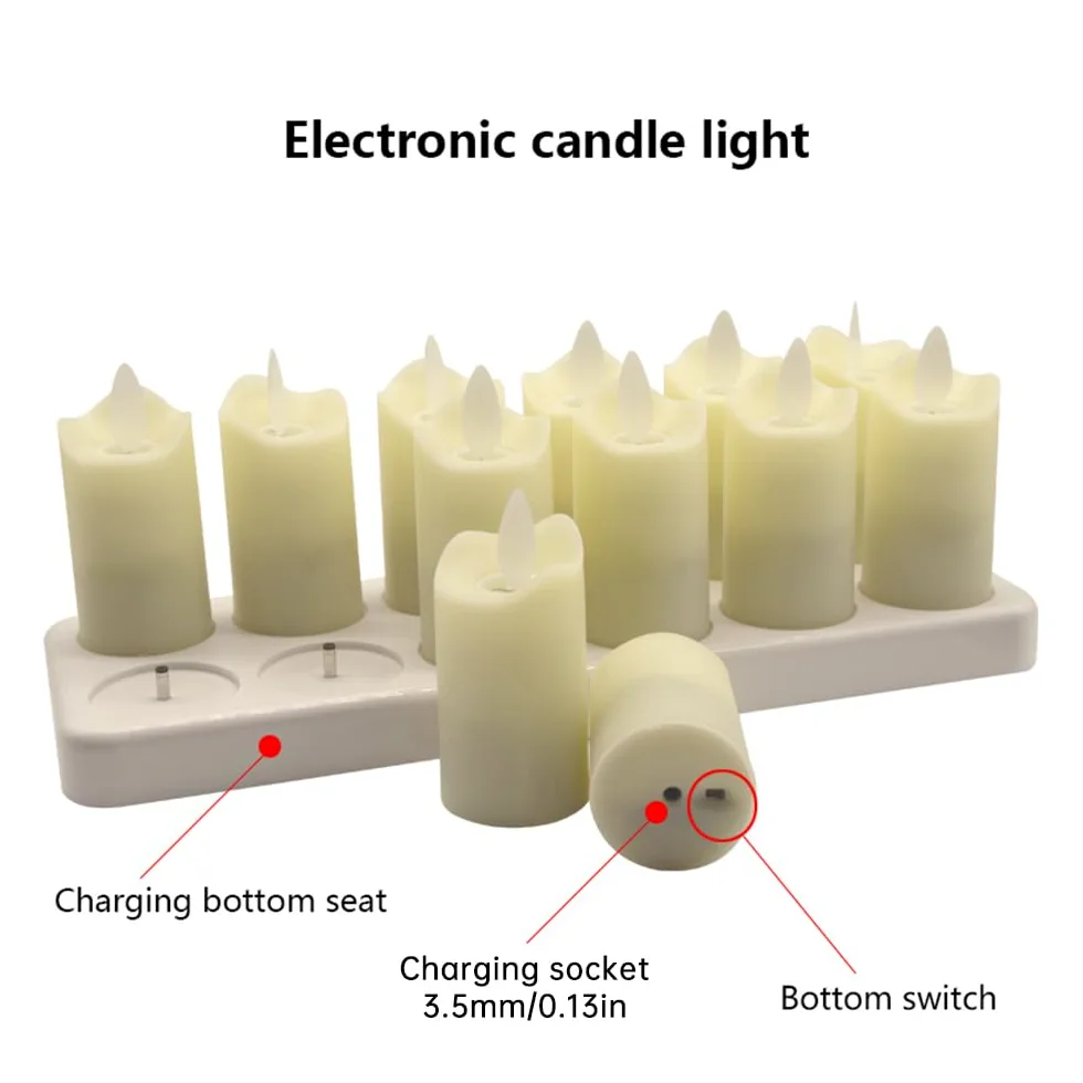 Candele tremolanti Senza Fiamma Confezione da 12 Candele LED realistiche Ricaricabili con Telecomando a 4 Tasti Candele elettriche in plastica in Giallo Caldo per Decorazioni