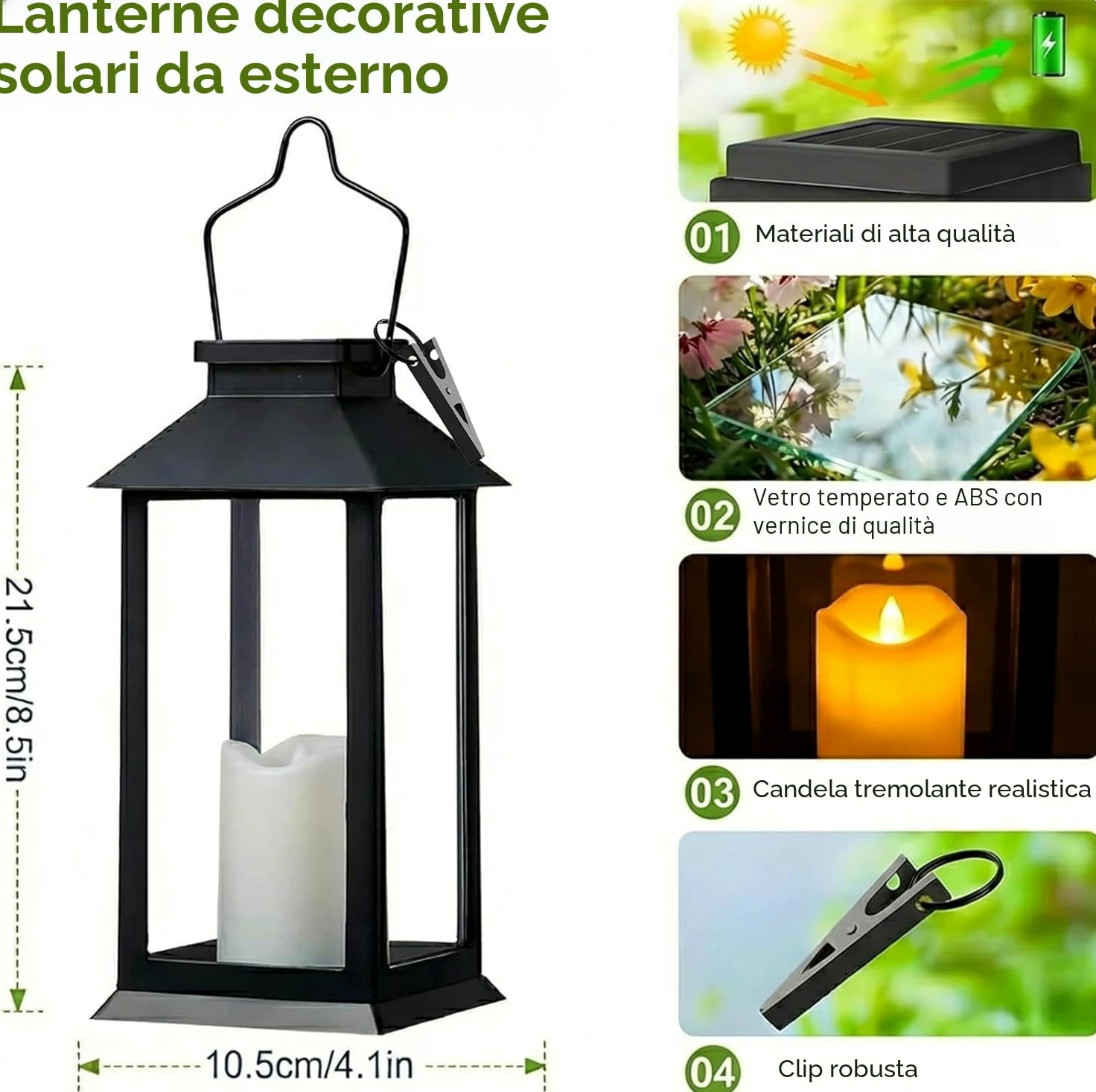 Yowin Lanterne da Esterno 2 Pezzi Lanterna Solare da Giardino con Candele Tremolante, Lampada Solari da Appendere Impermeabile Lampade da Tavolo per Arredo Giardino Terrazzo Balconi Decorazioni