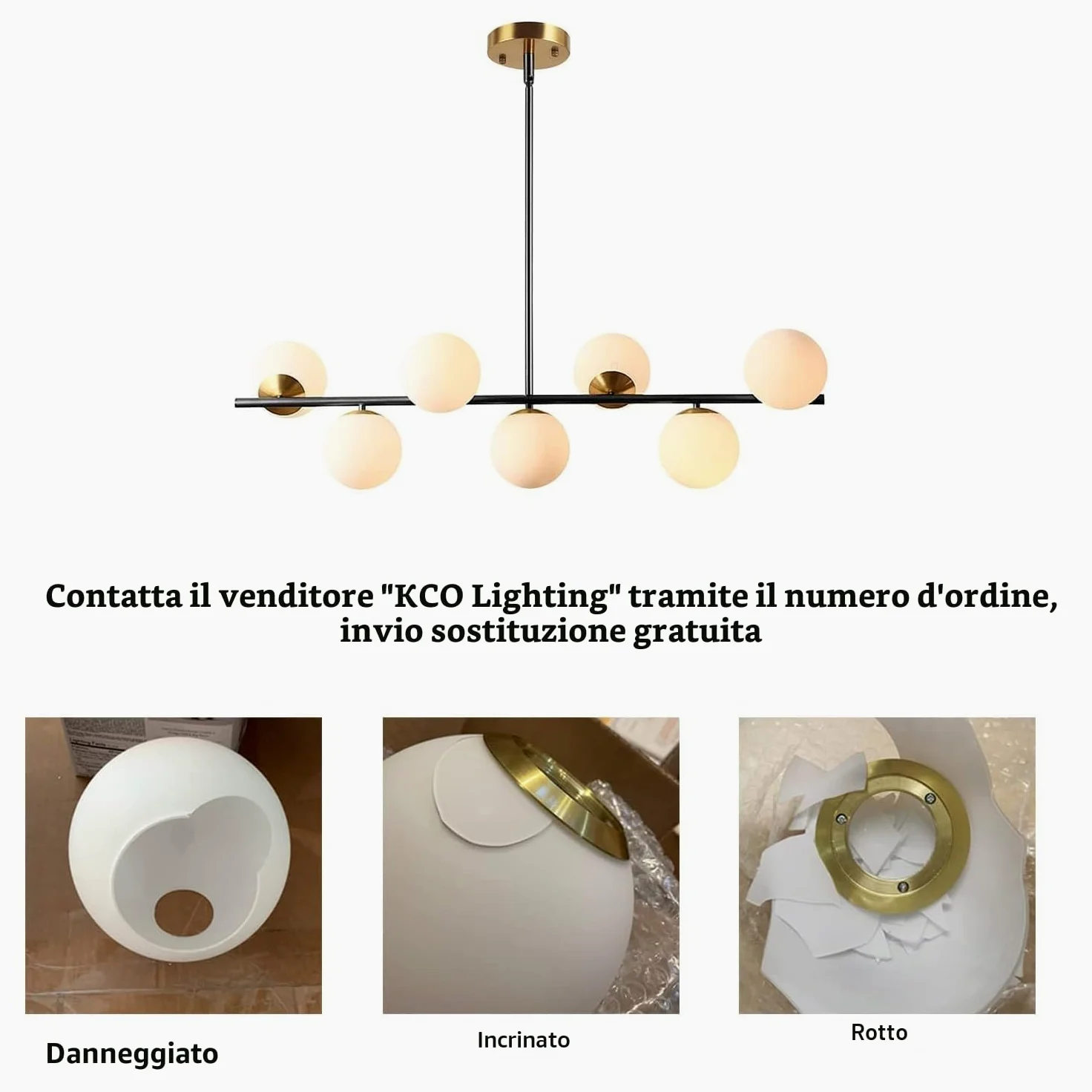 KCO Illuminazione Nero e Ottone Lineare Lampada a Sospensione Mid Century Moderno Sputnik Lampadario 7 Luci Vetro Latte Globo Cucina Isola Illuminazione a sospensione per Sala da pranzo Soggiorno