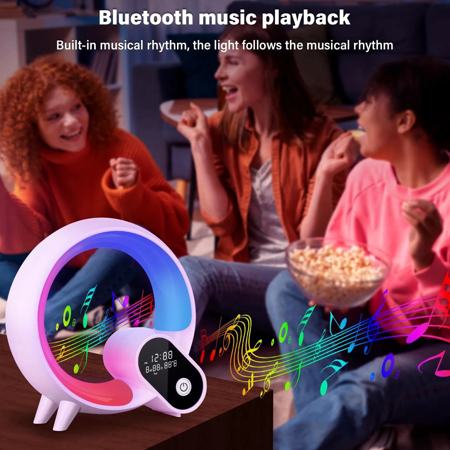 Sunrise Sveglia con luce sveglia – Smart Lights Sound Machine con controllo app, Bluetooth, ora, temperatura, visualizzazione della data, musica sonno atmosfera lampada
