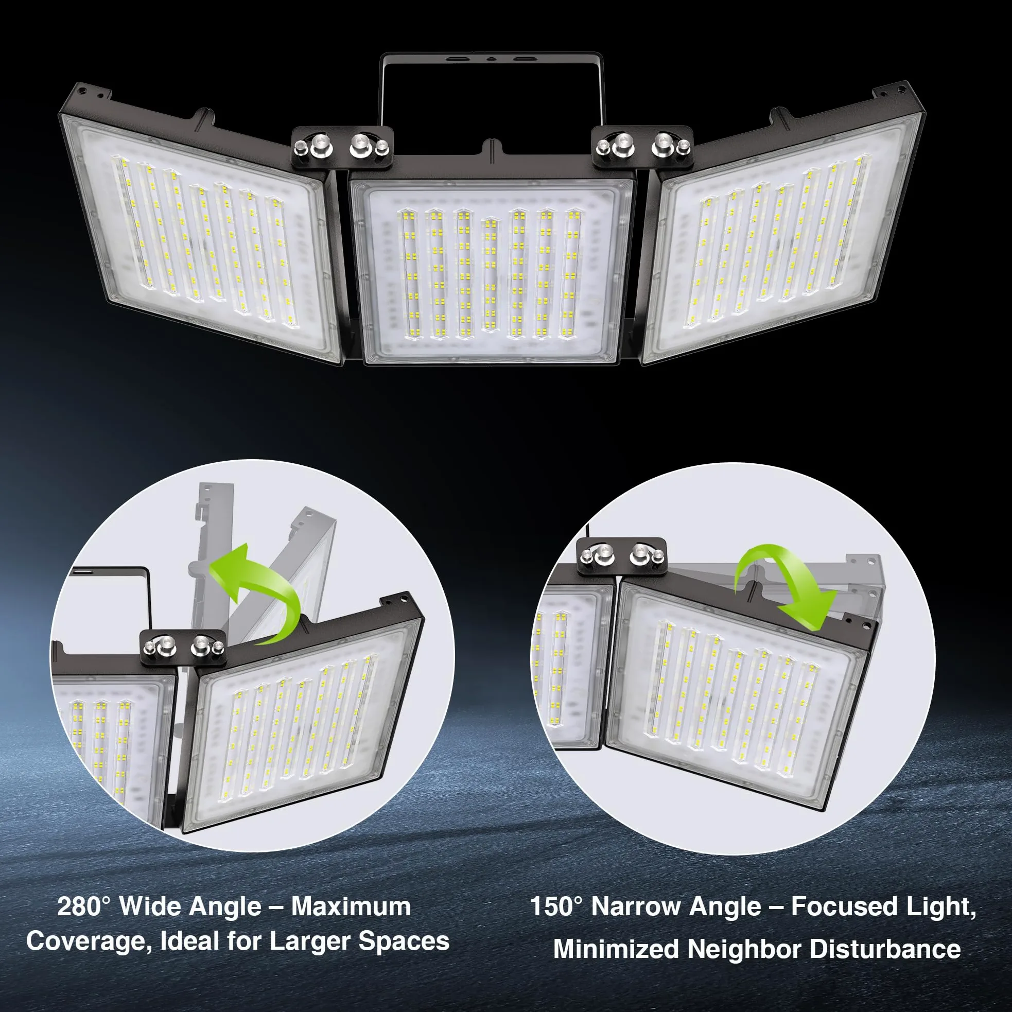 STASUN Luce di inondazione a LED per esterni, 600 W, 60000 lm, illuminazione esterna, 6000 K, luce bianca diurna, IP66, impermeabile, per esterni, luce di sicurezza esterna, con 3 teste regolabili per