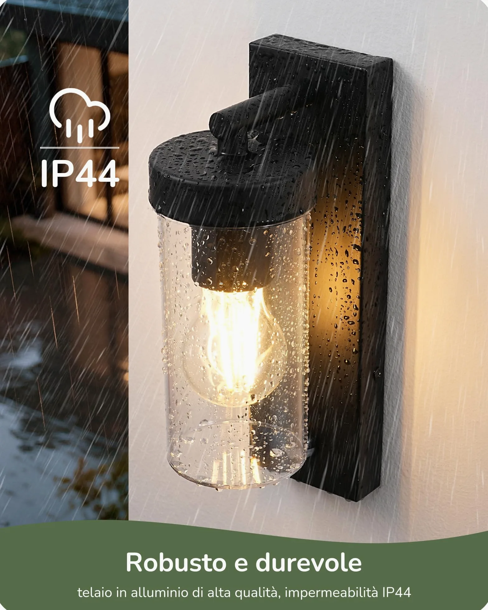 EDISHINE Lampada da Parete Esterna, Sensore di Movimento, E27, IP44, Nero