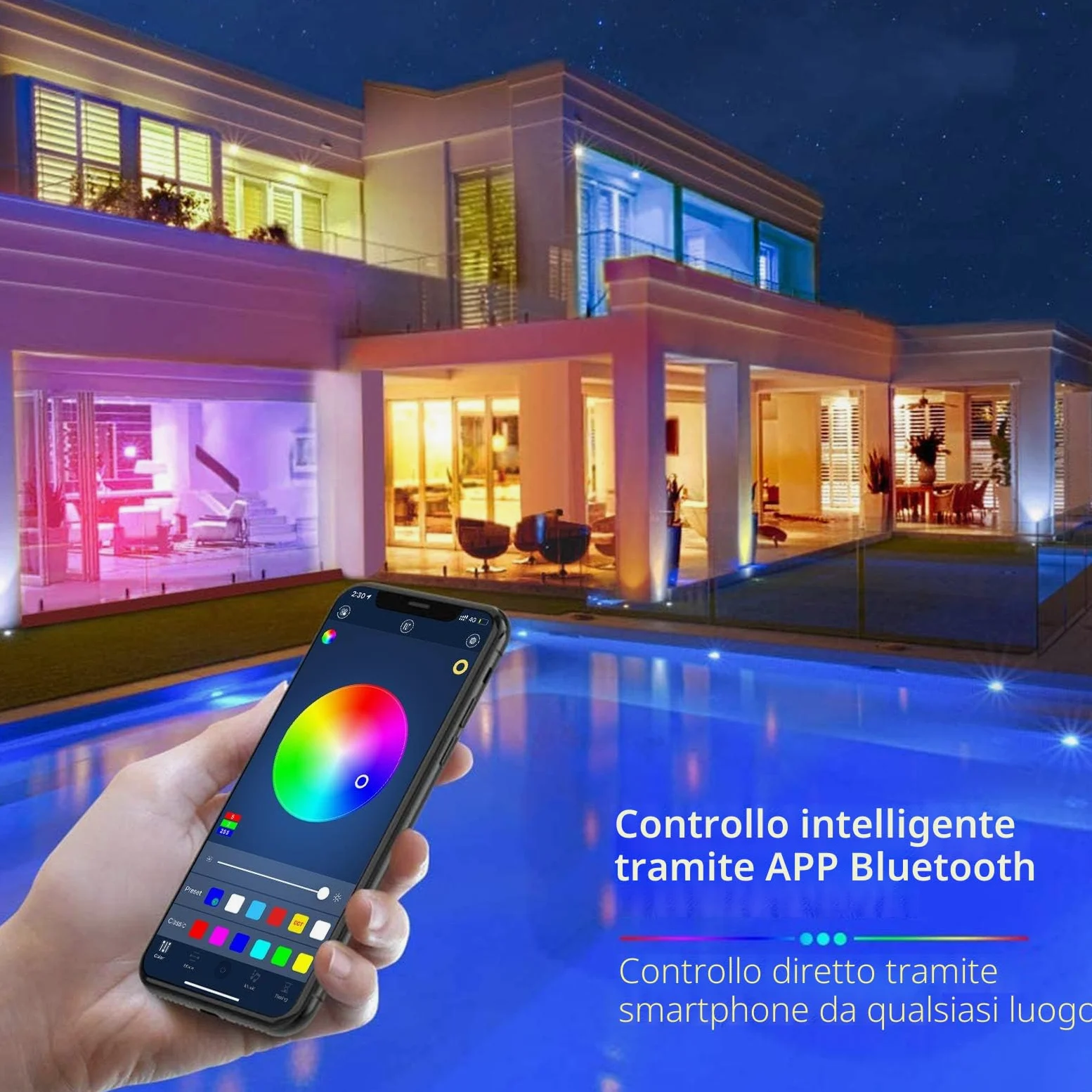 LUXONIC Impermeabile Striscia LED 10m(2X5M), 60 LED/m, 600 LED Super Luminoso, 24V 5050 RGB Esterna Flessibile Luci LED Colorate, APP e Telecomando, Sincronizzazione Musicale, per Cucina, Feste, Bar