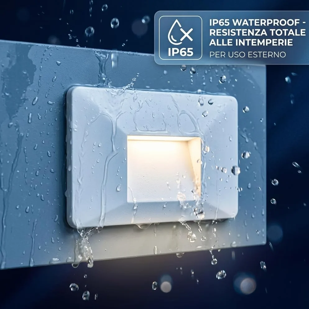 MAKA Faretto Segnapasso LED 3W IP65 da Parete 220V CCT Switch 3000K-6400K 270lm Rettangolare Luce Scala Interno Esterno Illuminazione Segnapasso Moderna (5 Pezzi)