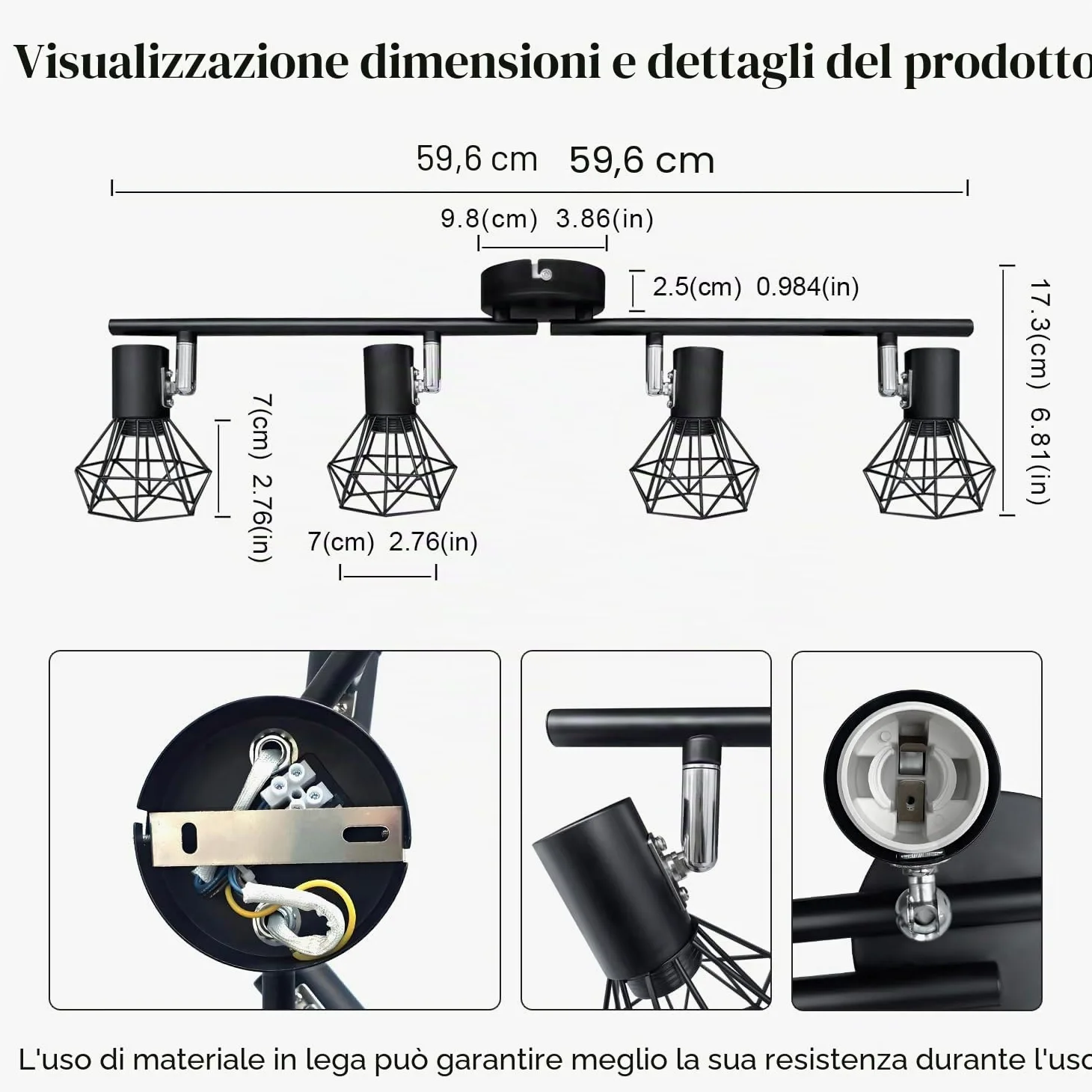 faretti soffitto orientabili, lampadario faretti con 4 Attacco E14,lampada da soffitto retrò, applique soffitto per Cucina, Soggiorno, Camera da Letto,neri(Senza Lampadina)