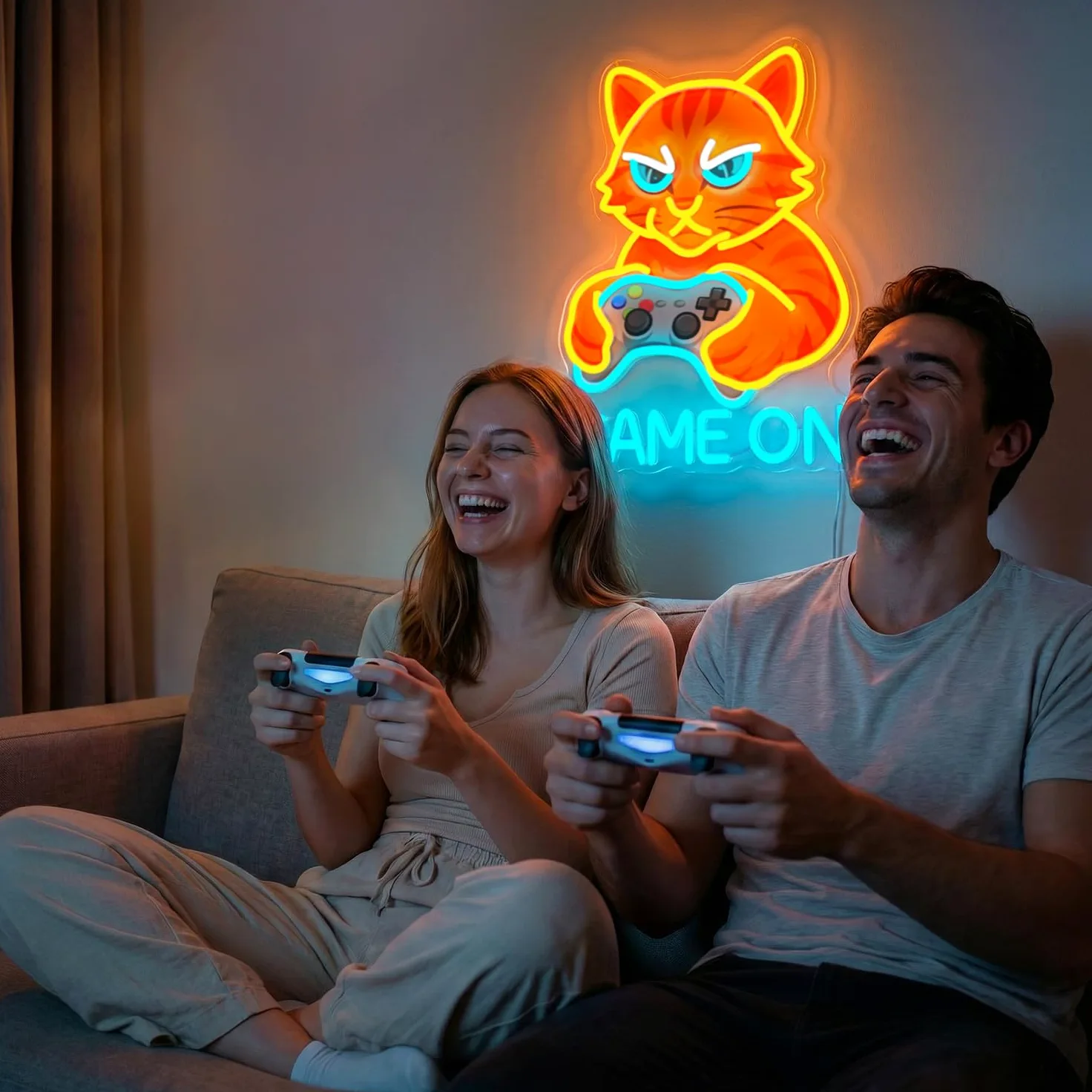 Insegne luminose del gatto, GAME ON Insegna al neon, Gatto con controller Insegne al neon a LED per sala giochi, Lampada da parete al neon USB per giocatori, regalo di gioco per giocatori