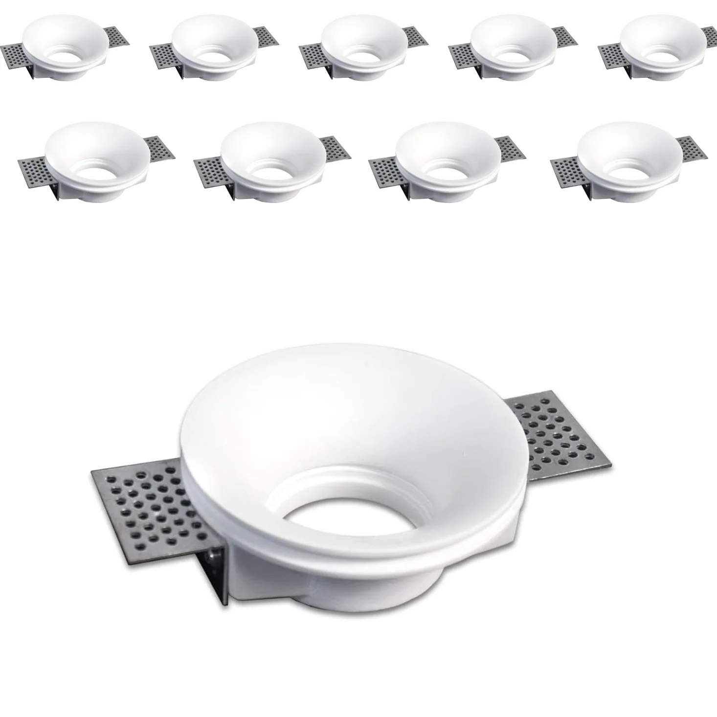 10 pezzi Portafaretto da incasso in gesso a scomparsa, compatibile con faretti GU10, foro incasso Ø105mm, design minimalista per soffitti in cartongesso (10)