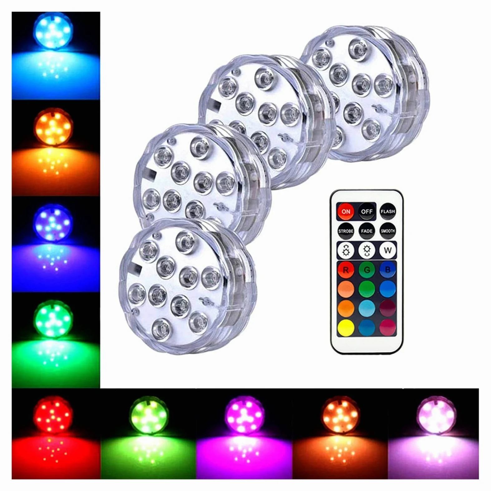 Luce sommergibile a 10 LED con telecomando Lampada da notte subacquea alimentata a batteria for la decorazione della festa nuziale ciotola del vaso piscina Creare Un'Atmosfera(5 Lamp 1 controller)