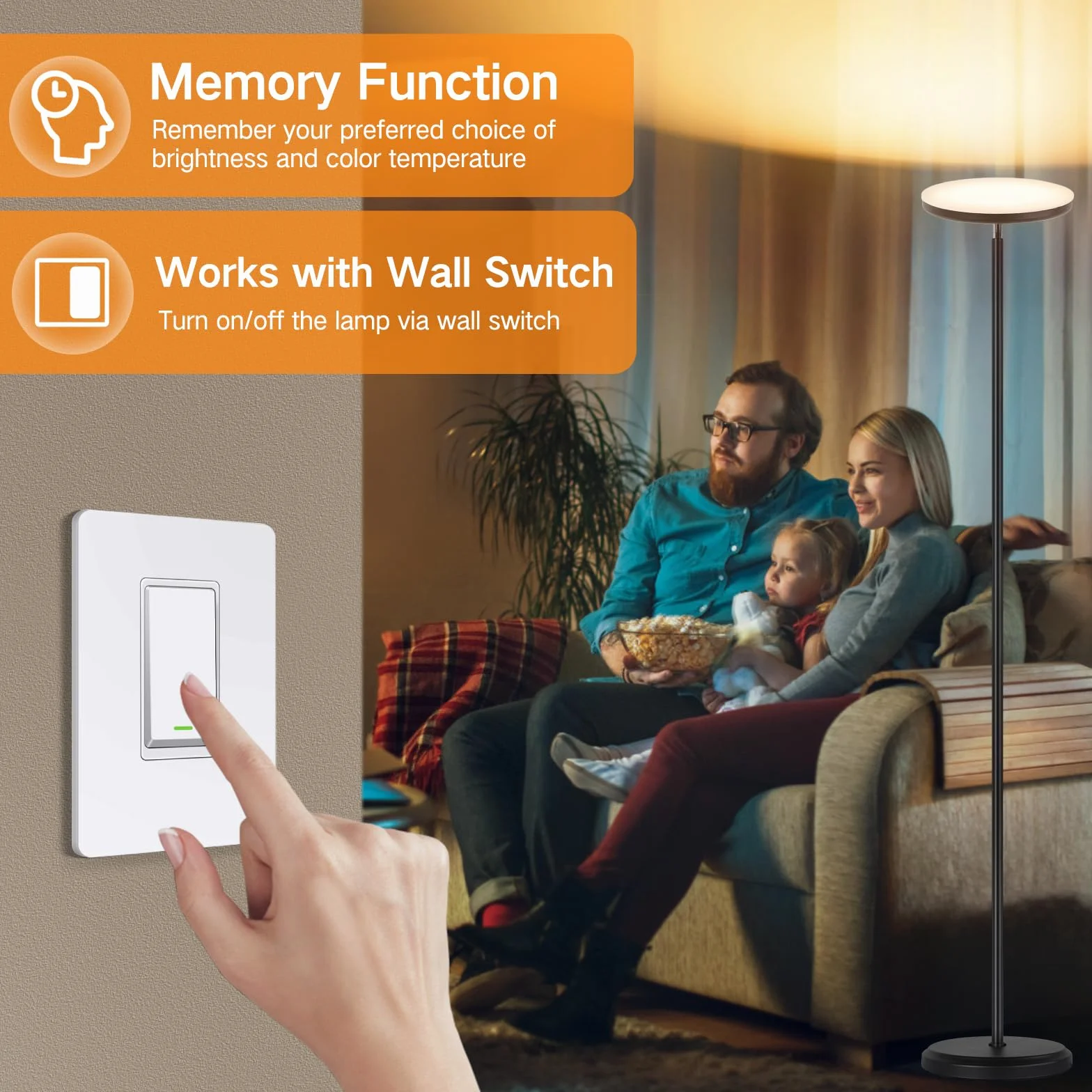 OUTON Smart LED Lampada da terra, 30W / 3000LM Lampada Luminosa Dimmerabile Compatibile con Alexa Google Home, WiFi Remote, Lampada da Terra Regolabile in Altezza per Soggiorno Camera da letto Ufficio