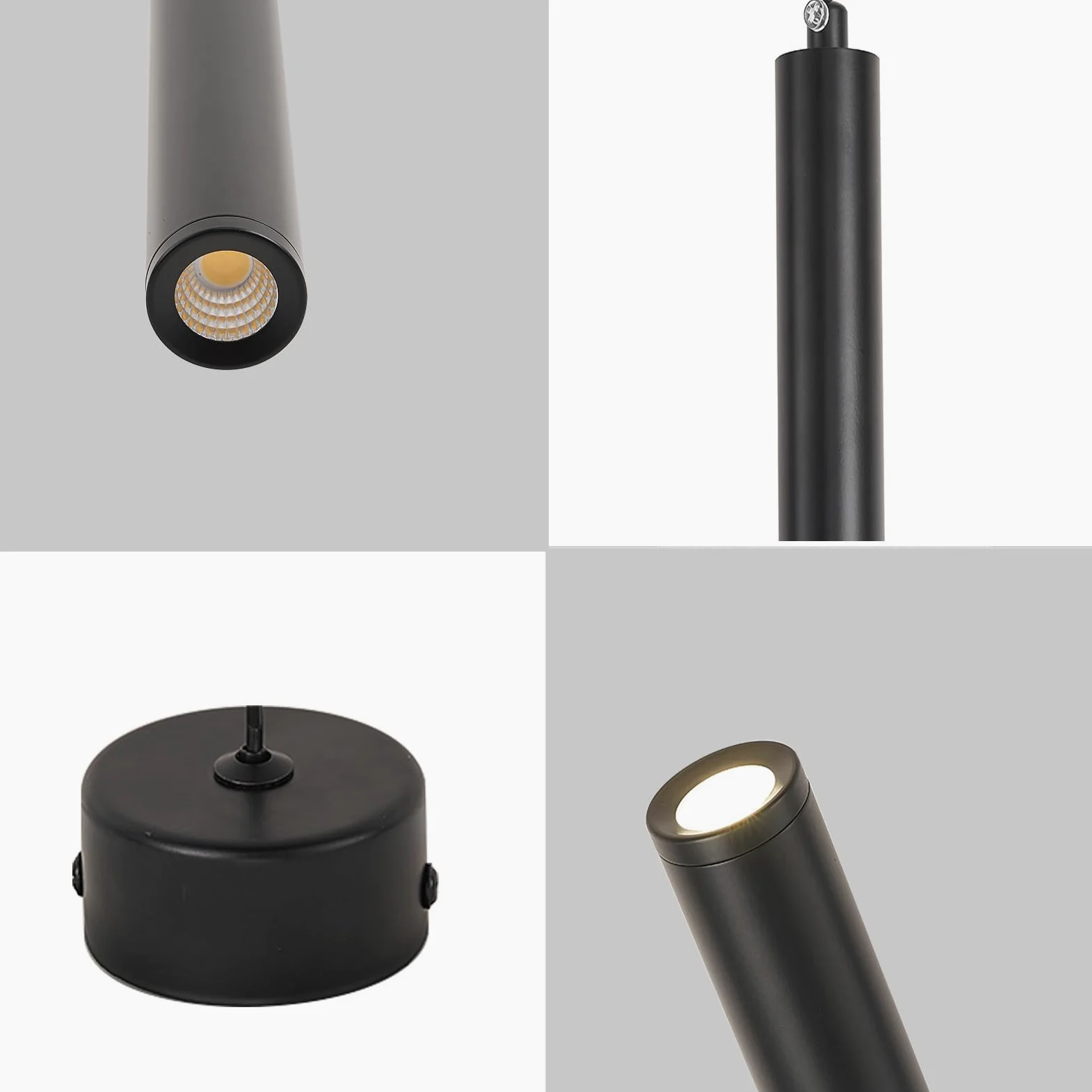 Lampada a Sospensione Comodino Camera da Letto, 2 Pezzi lampadario led a cilindro Nero, Regolabile In Altezza lampada a sospensione moderna per cucina soggiorno tavolo da letto 30cm (2)