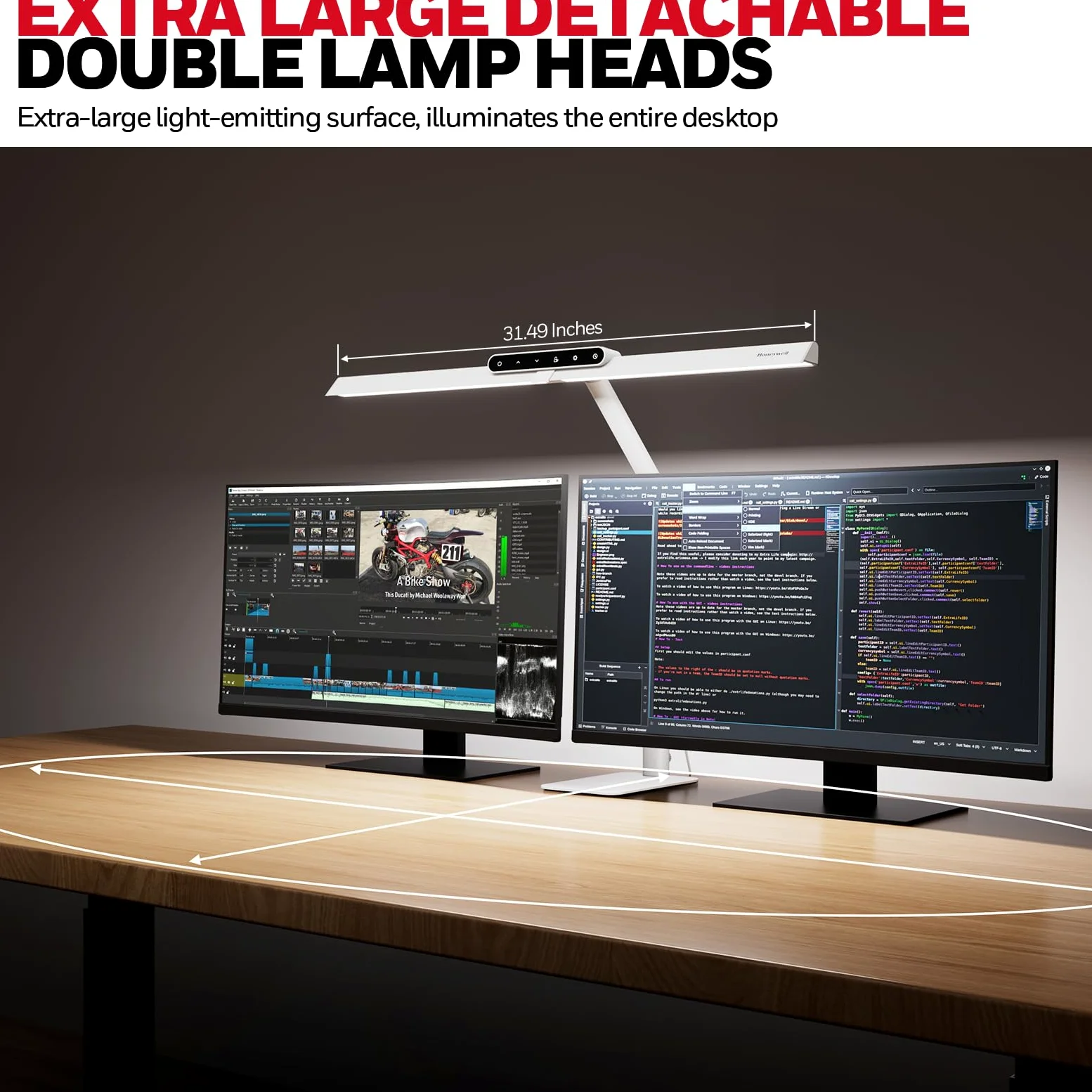 HONEYWELL HJ1BK-Base Sunturalux - Lampada da scrivania a LED da scrivania per ufficio, 1200 lm, 4 modalità di colore con timer, colore: Bianco